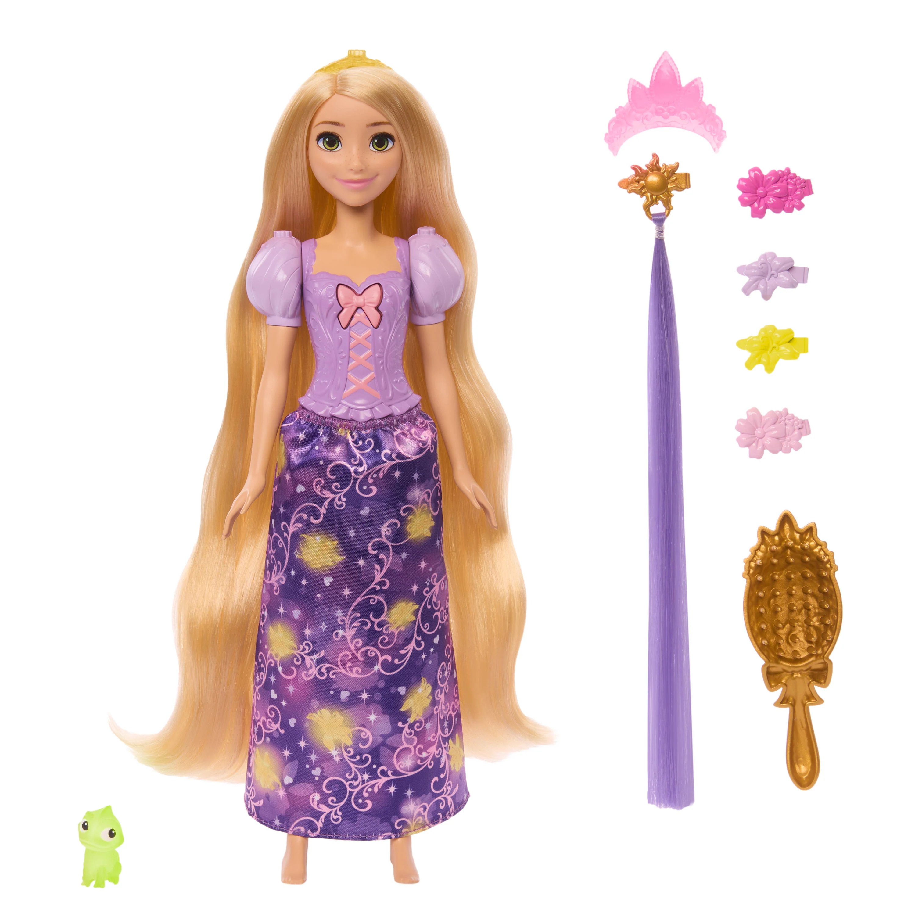 Disney Princess Light-Up Hair Rapunzel Fashion Doll W/ 5 Ways To Glow, Pascal Figure & 7 Accessories - Image 5