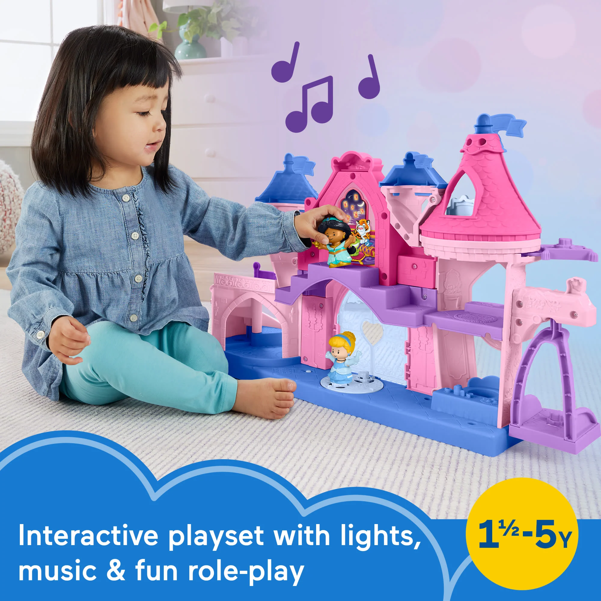 Disney Princess Magical Lights & Dancing Castle Little People Toddler Playset, 2 Figures - Image 2