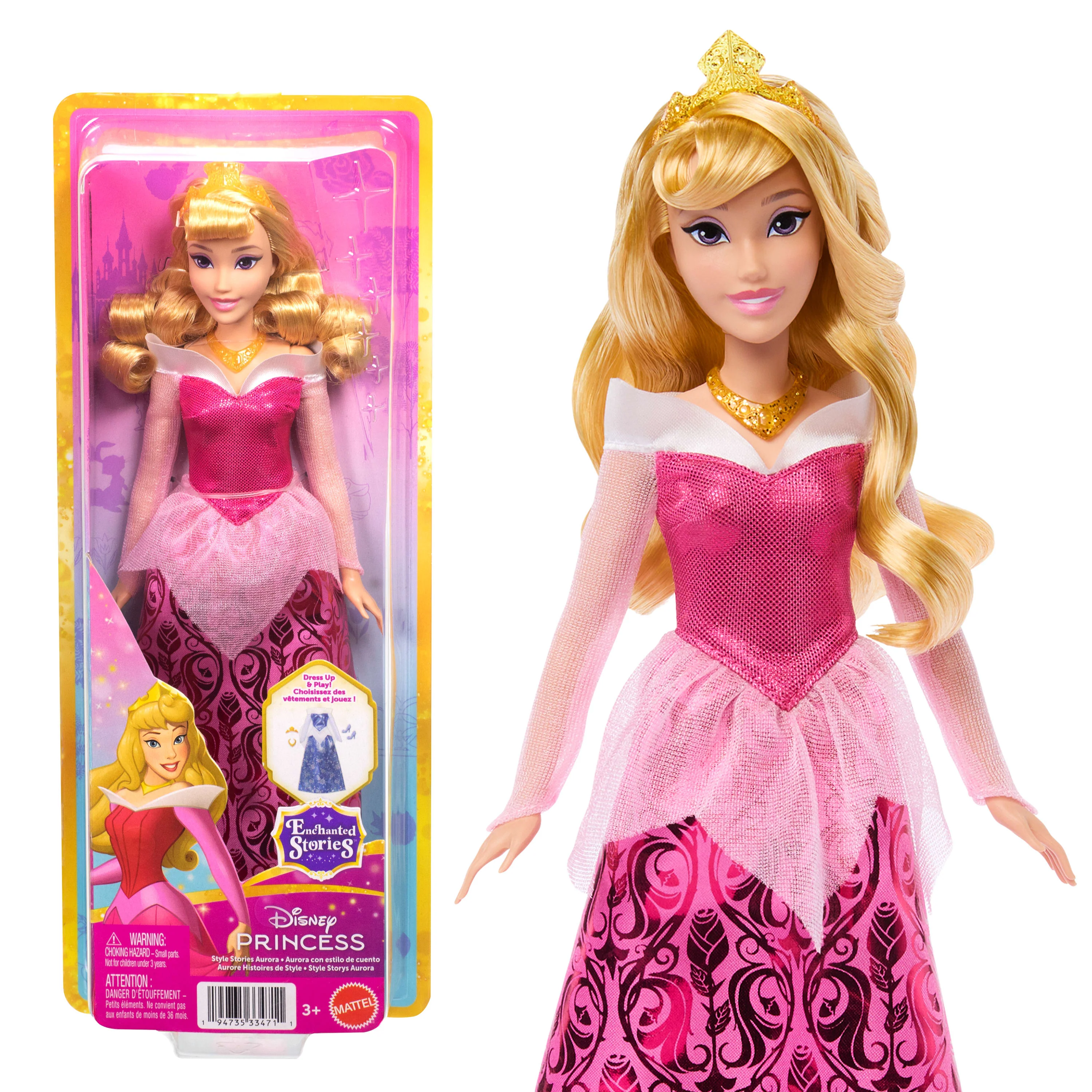 Disney Princess Enchanted Stories Aurora Fashion Doll With Sparkling Dress & Accessories, Posable