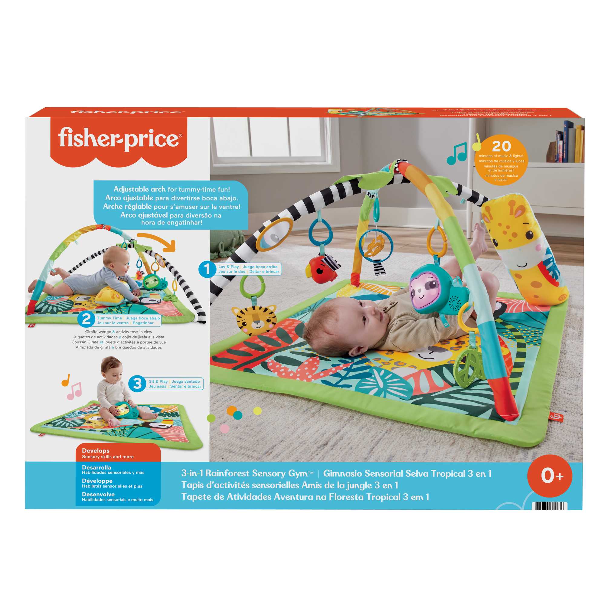Fisher-Price 3-in-1 Baby & Toddler Gym, Baby Play Mat & Sensory Toys For Tummy Time, Rainforest - Image 6