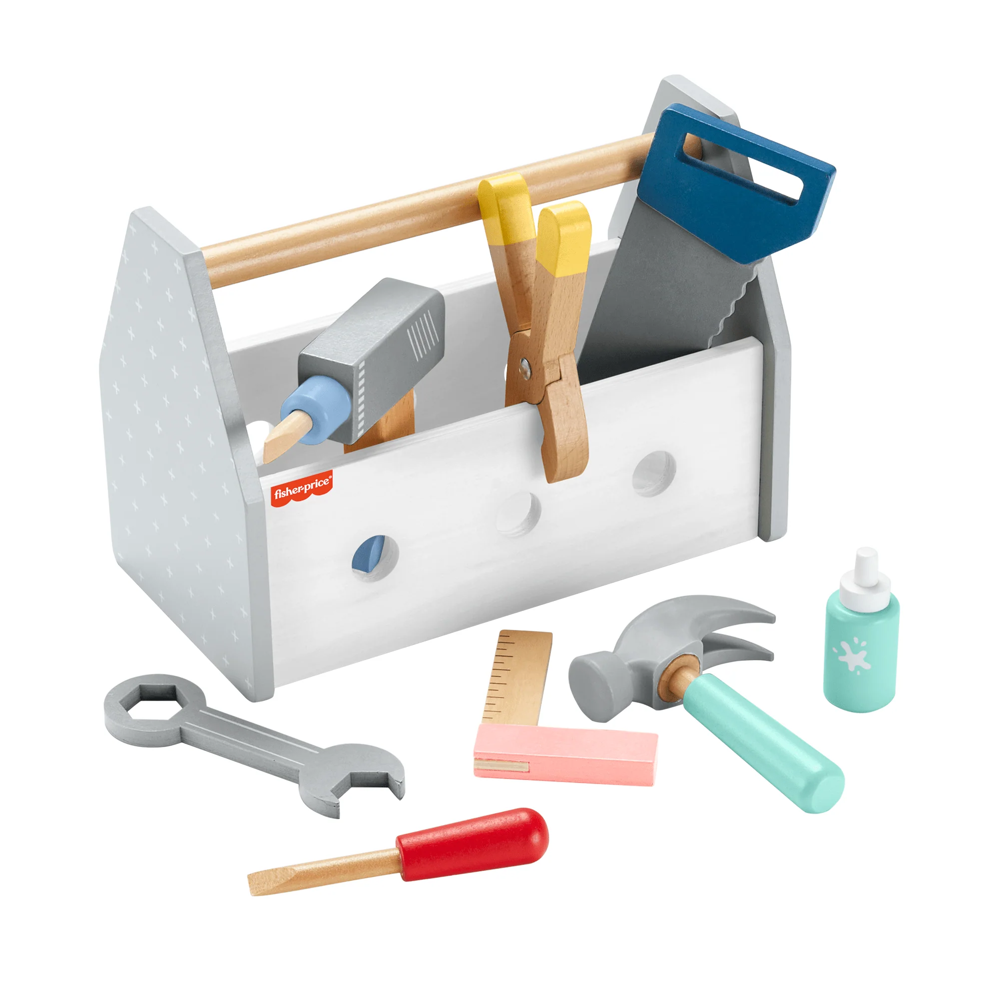 Fisher-Price Coffret Boîte à Outils en Bois, 9Éléments en Bois