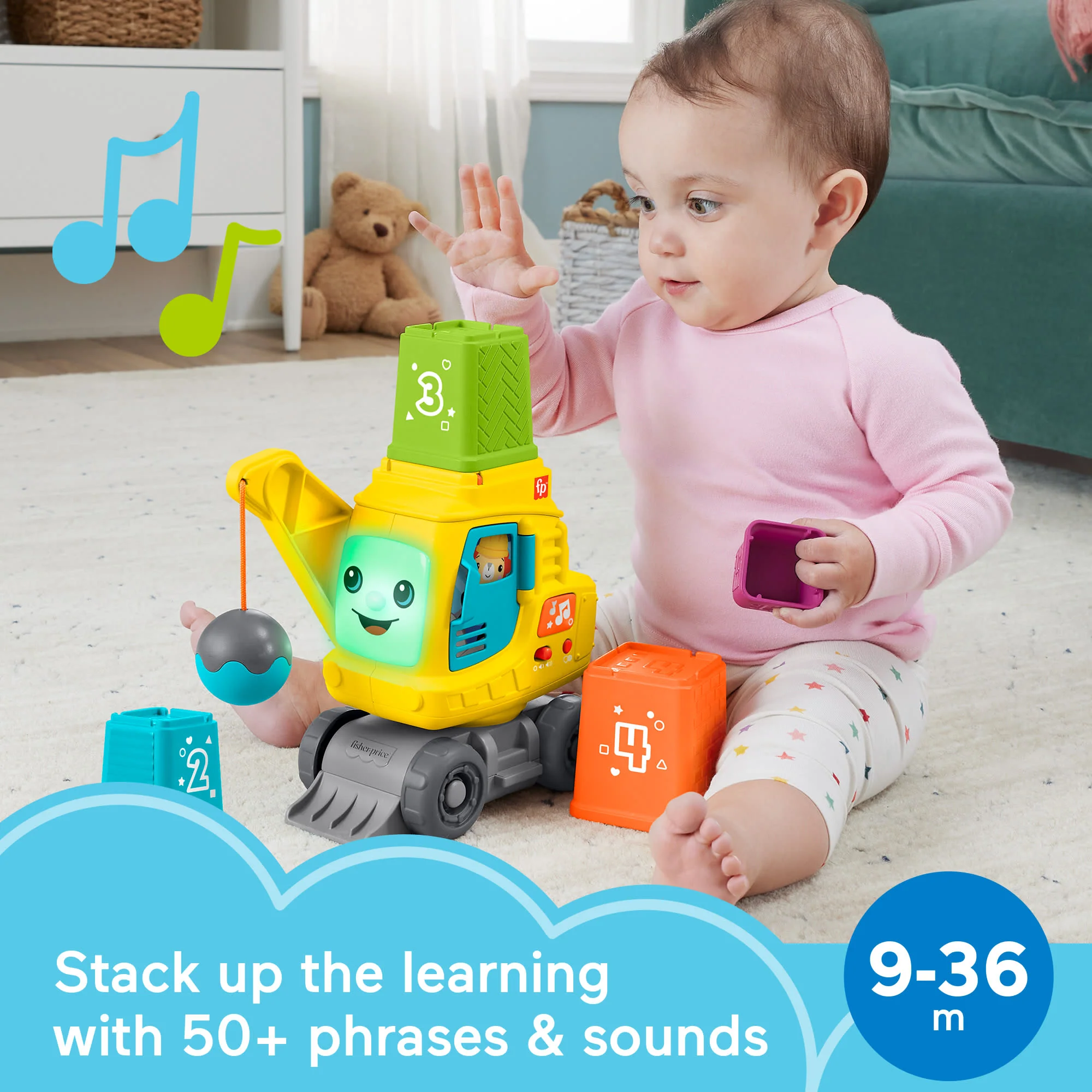 Fisher-Price Count & Stack Crane With Blocks, Lights & Sounds, Multi-Language Version - Image 2