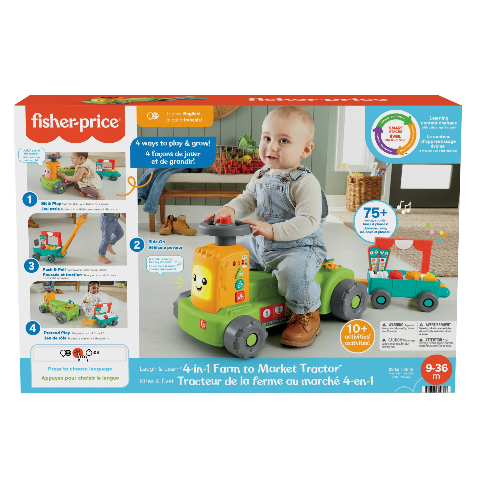 Fisher-Price Laugh & Learn 4-In-1 Farm To Market Tractor Ride-On Learning Toy, Multilanguage Version - Image 6