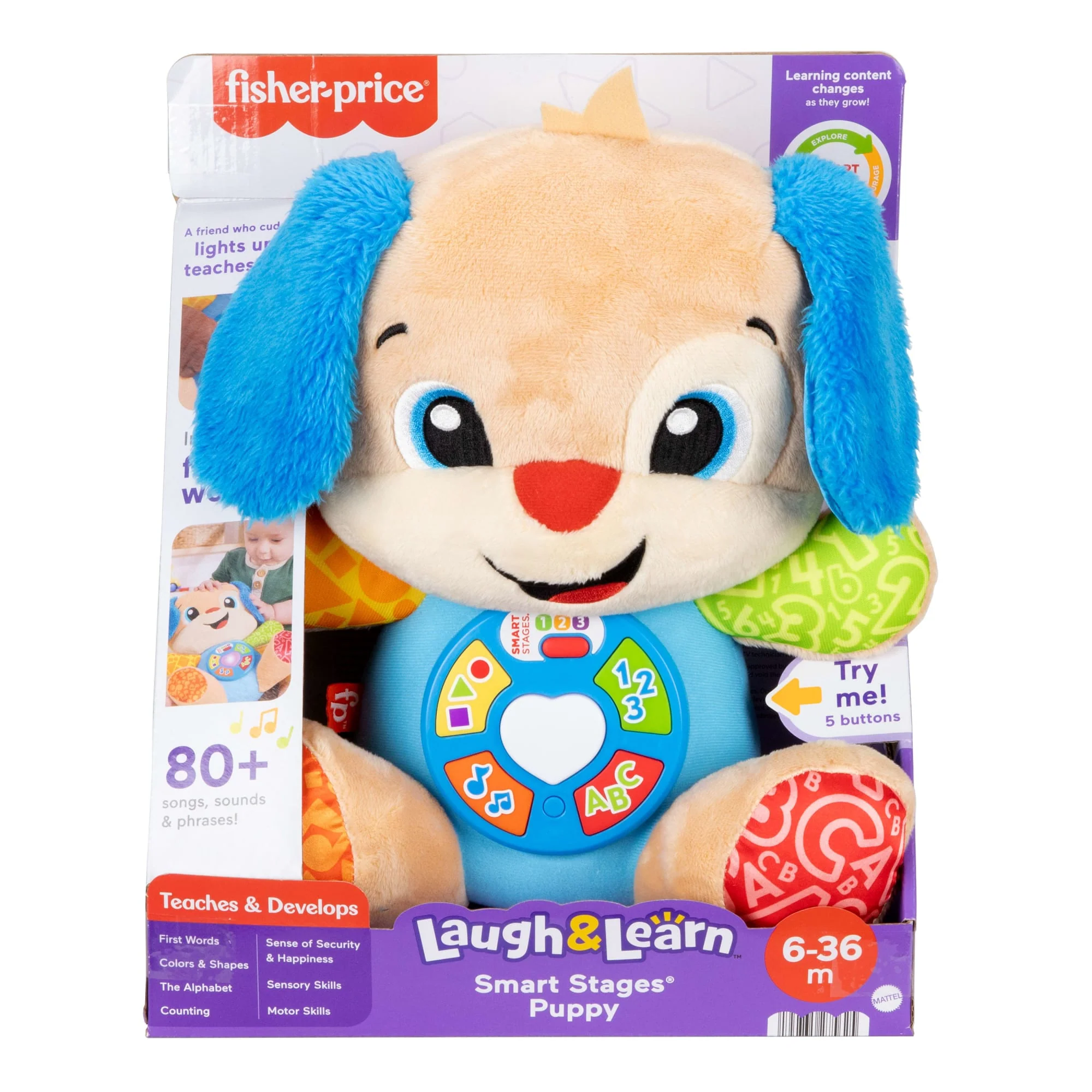 Fisher-Price Laugh & Learn Smart Stages Puppy Plush Baby Musical Learning Toy, Multilanguage Version - Image 6