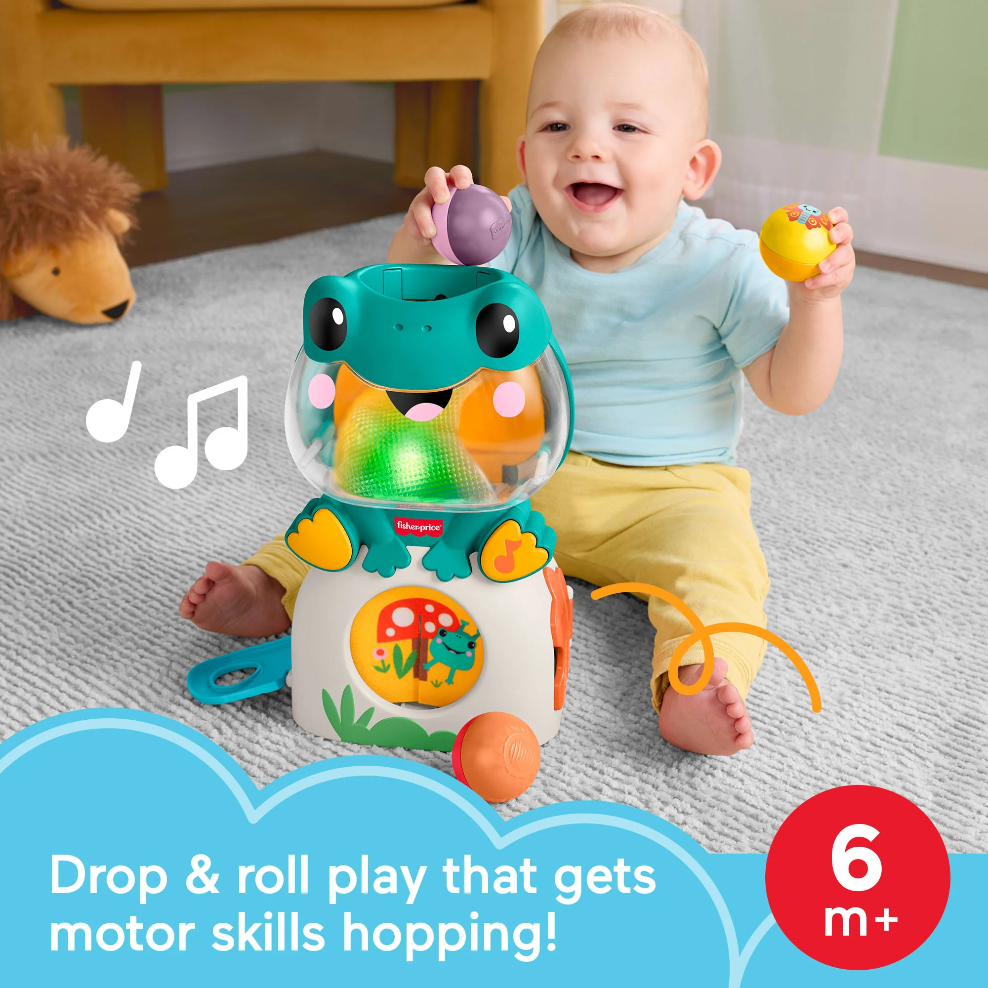 Fisher-Price Light-Up & Roll Frog Musical Ball Drop Activity Toy For Baby & Toddler, 3 Balls - Image 2