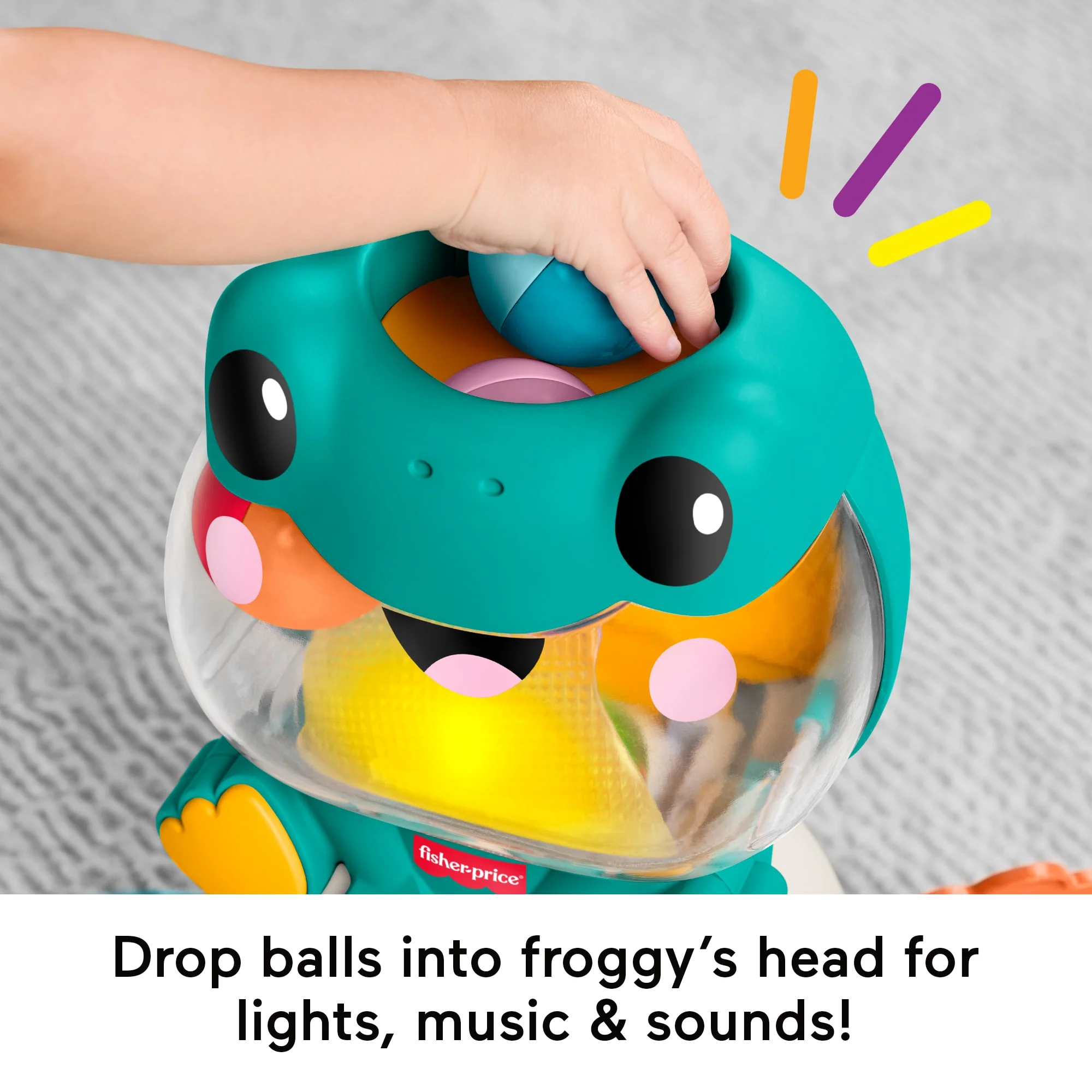 Fisher-Price Light-Up & Roll Frog Musical Ball Drop Activity Toy For Baby & Toddler, 3 Balls - Image 3