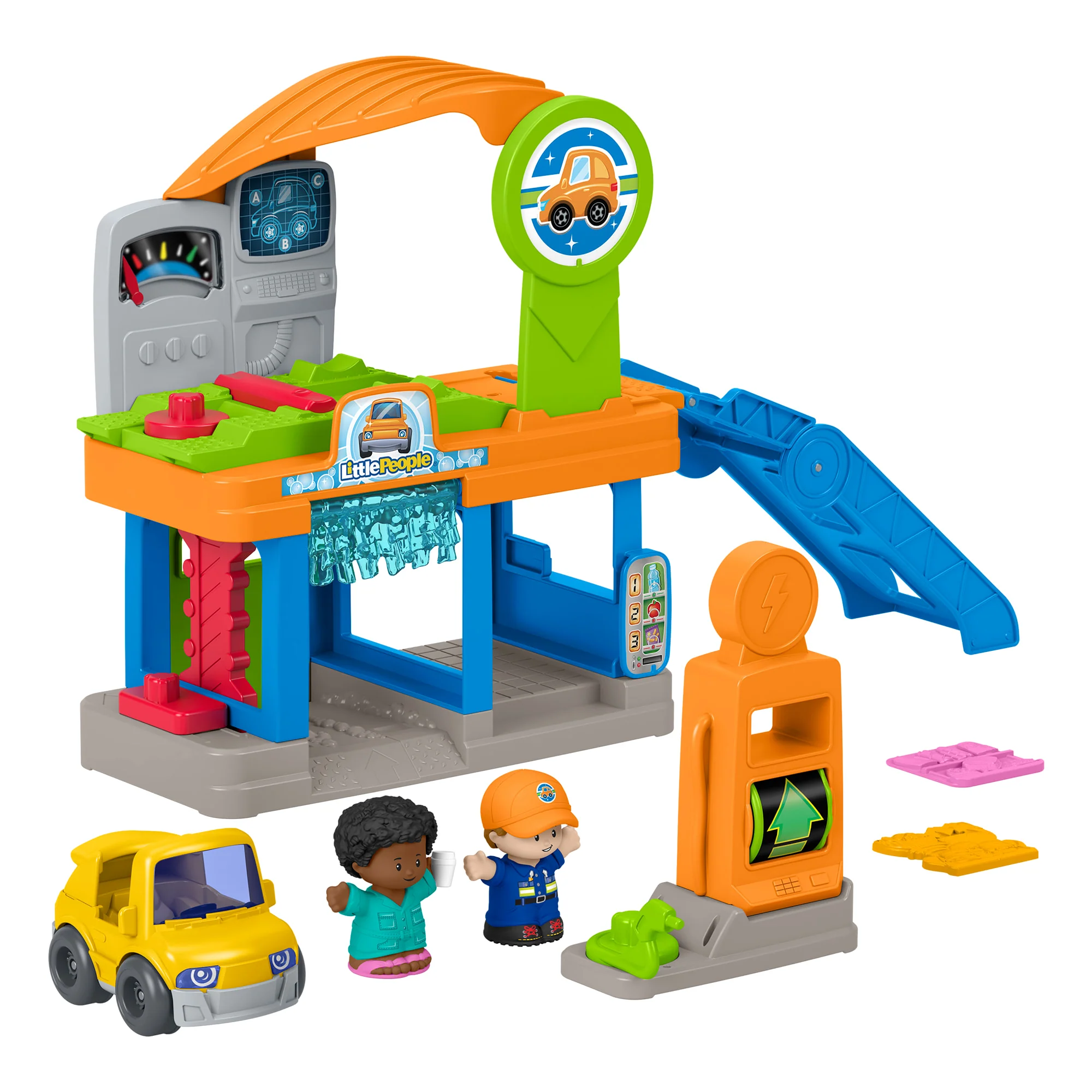 Fisher-Price Little People Fillin’ Fun Service Station Toddler Playset, 1 Toy Car & 2 Figures