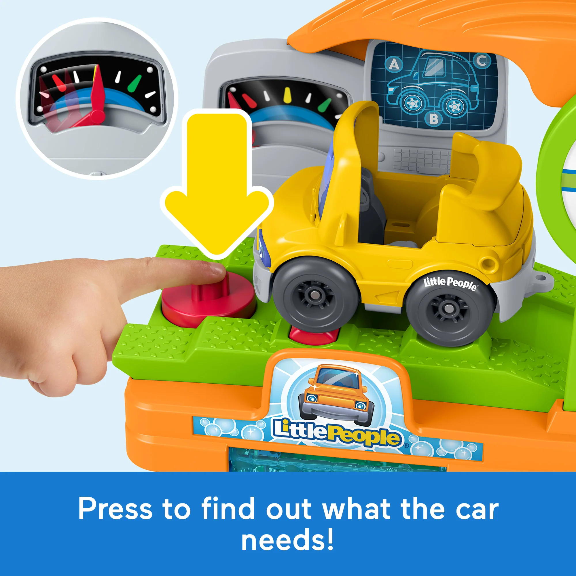 Fisher-Price Little People Fillin’ Fun Service Station Toddler Playset, 1 Toy Car & 2 Figures - Image 4