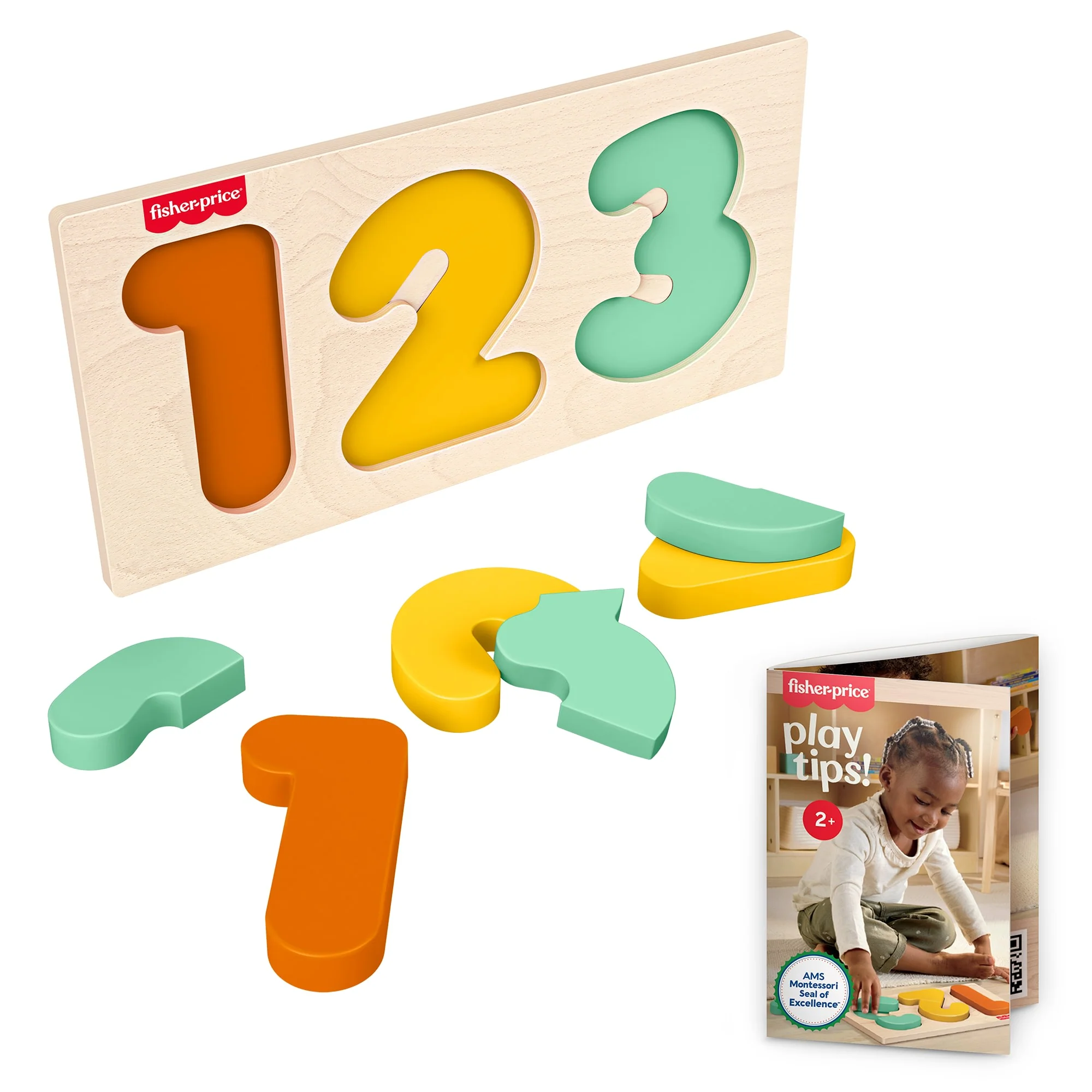 Fisher-Price Montessori Wooden 1-2-3 Puzzle, Toddler Learning Toy, 7 Wood Pieces
