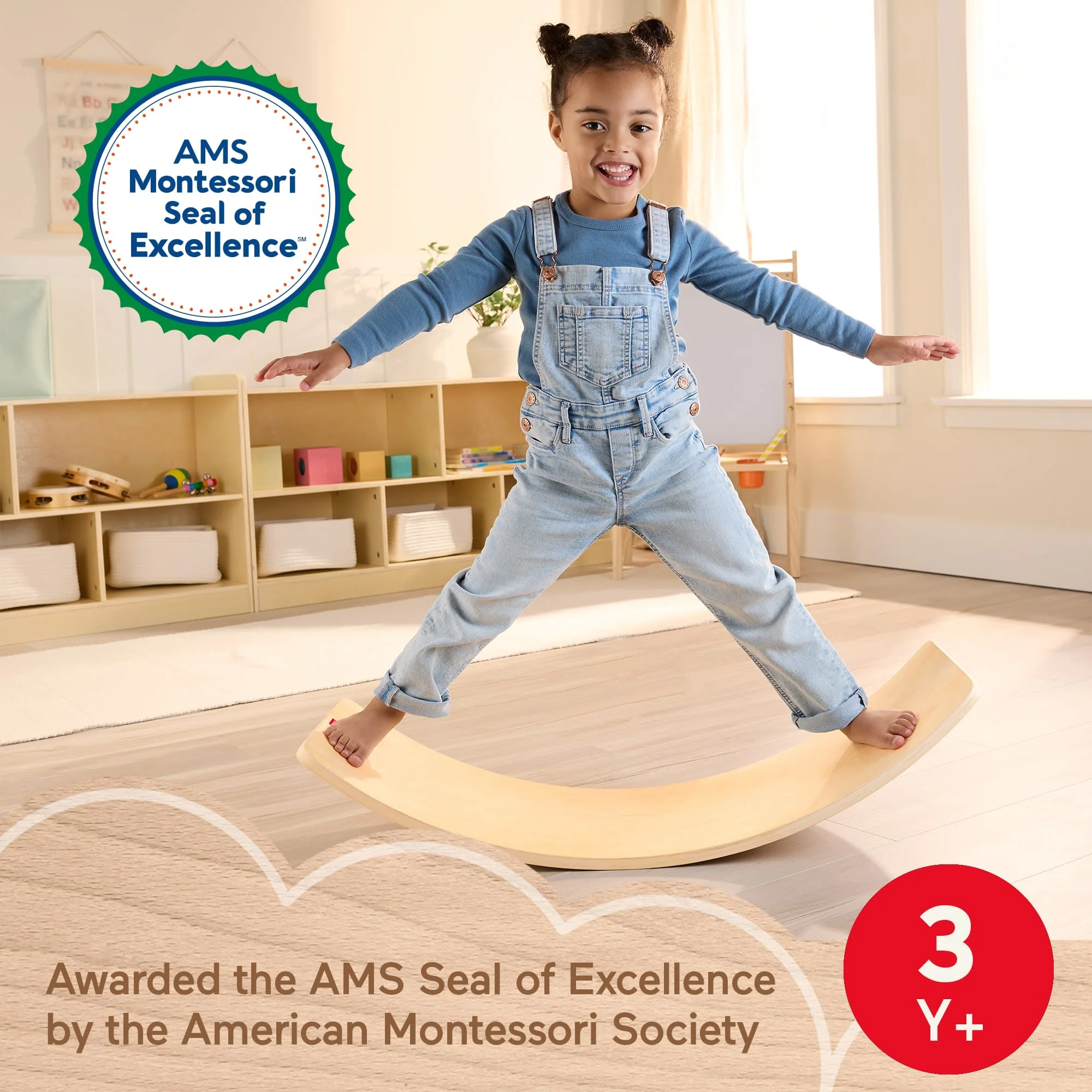Fisher-Price Montessori Wooden Rockin’ Balance Board Learning Activity For Kids, 31.7 Inches - Image 2