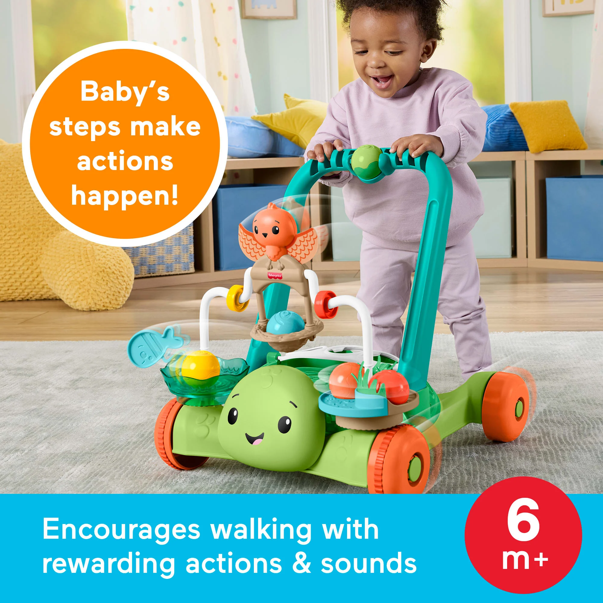 Fisher-Price Moves With You Turtle Walker, Baby & Toddler Activity Push Toy, 5 Balls - Image 2
