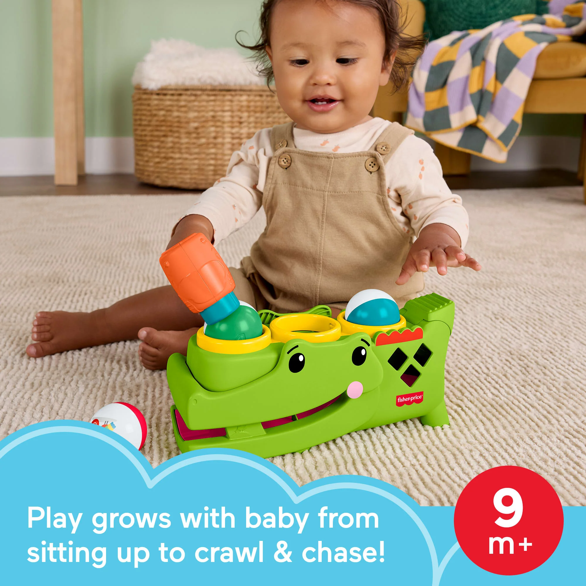 Fisher-Price Sit & Tap Rolligator, Pounding Activity Toy For Baby Crawling Play, 3 Balls & Hammer - Image 2
