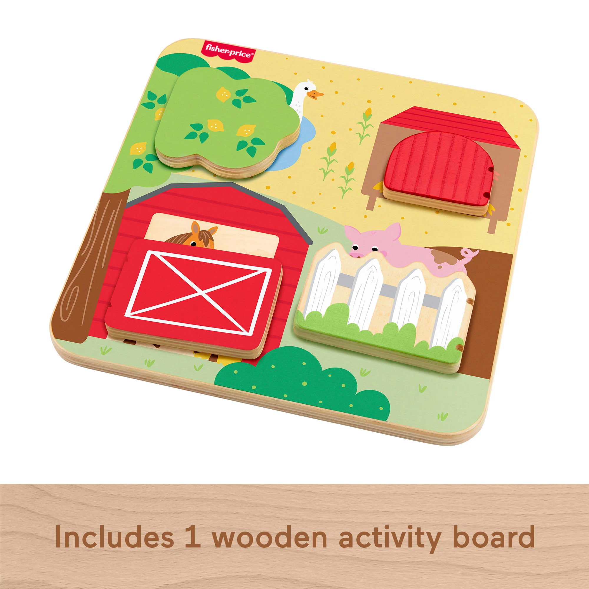 Fisher-Price Wooden Farm Animal Board Busy Activity Toy For Baby & Toddler, 1 Wood Piece - Image 5