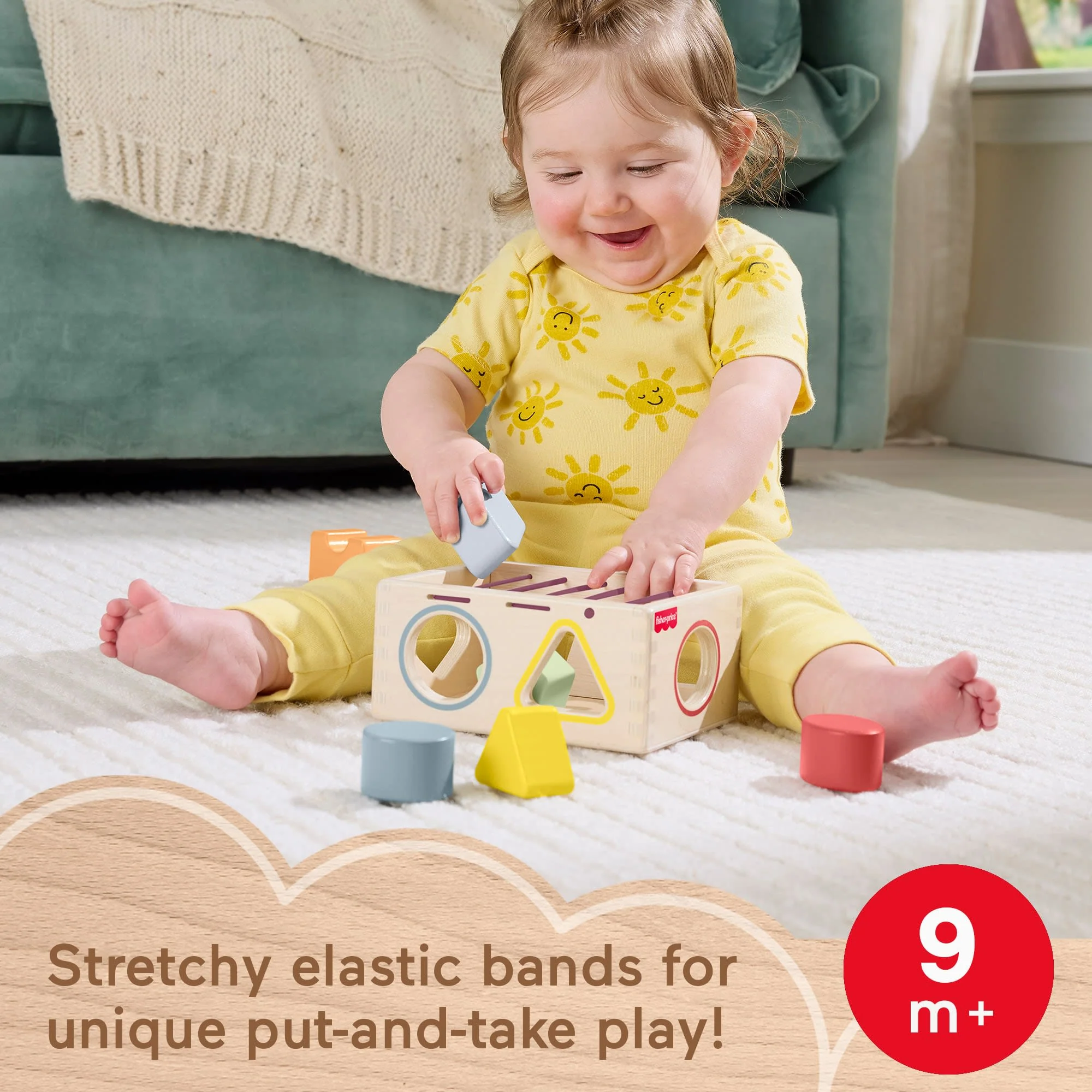 Fisher-Price Wood Flexi Shape Sorter, 7-Piece Wooden Baby & Toddler Activity Toy - Image 2