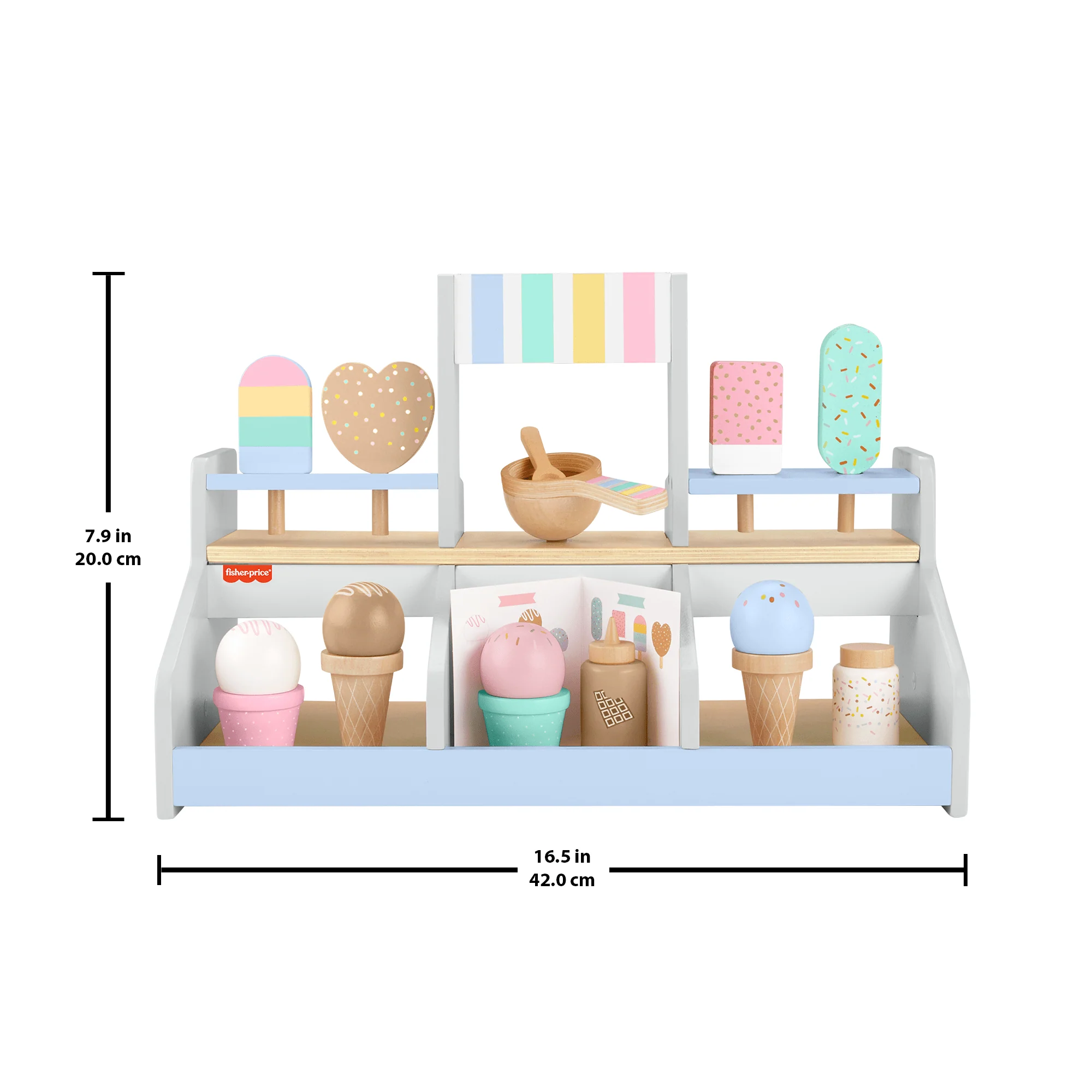 Fisher-Price Wooden Ice Cream Shop Set For Preschool Pretend Play, 18 Wood Pieces - Image 6