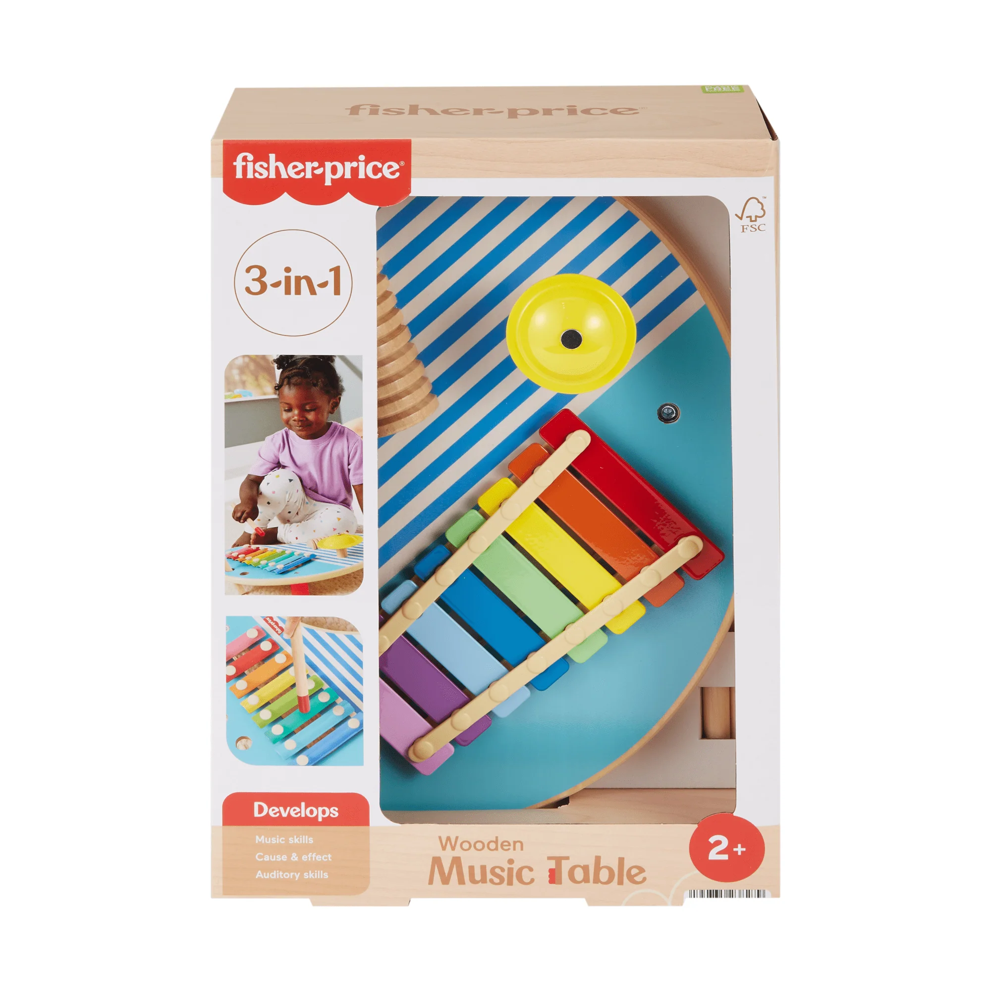 Fisher-Price Wooden Musical Table With Percussion instrument Toys, 3 Wood Pieces - Image 6