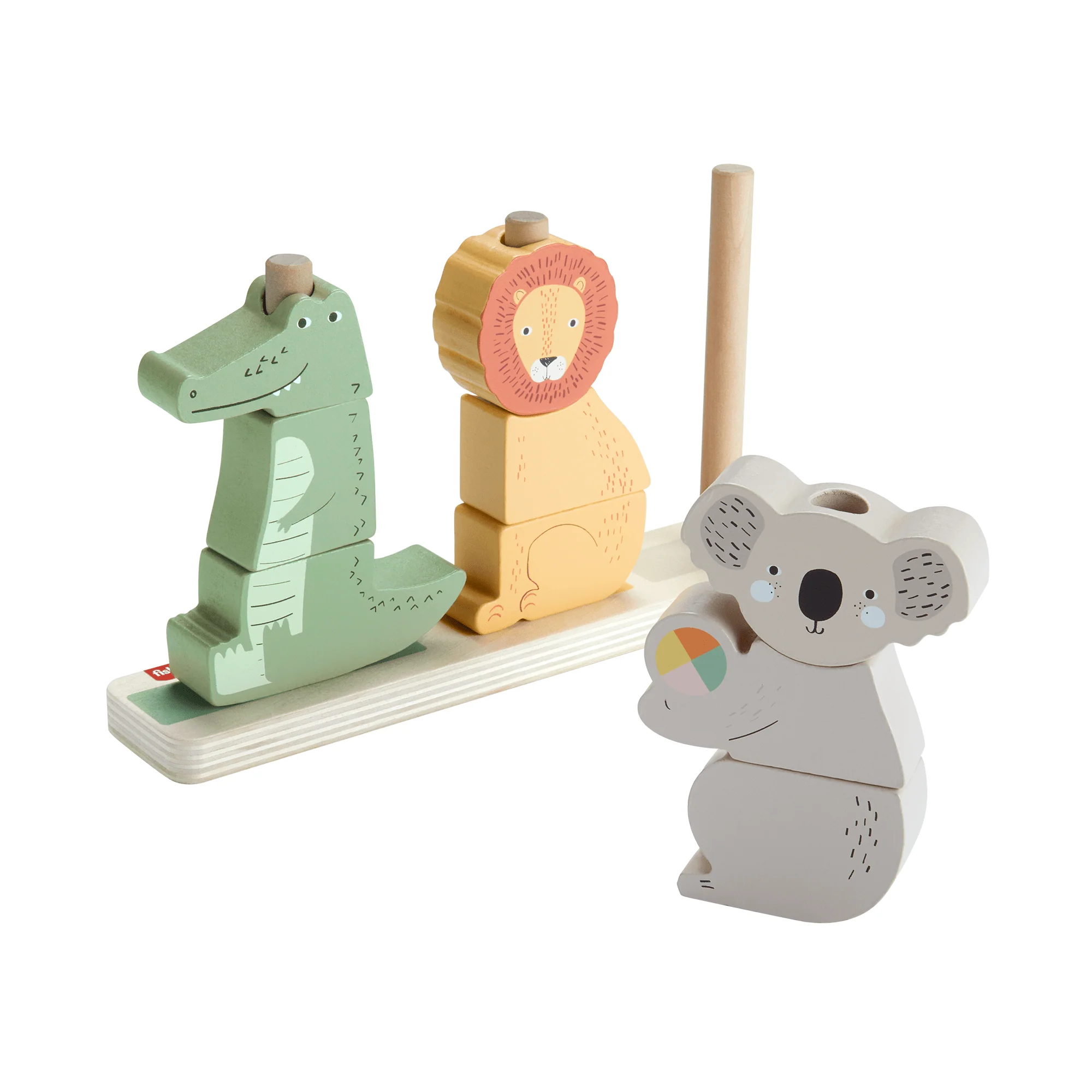 Fisher-Price Wooden Stack & Sort Animals Baby & Toddler Toy, 10 Wood Pieces