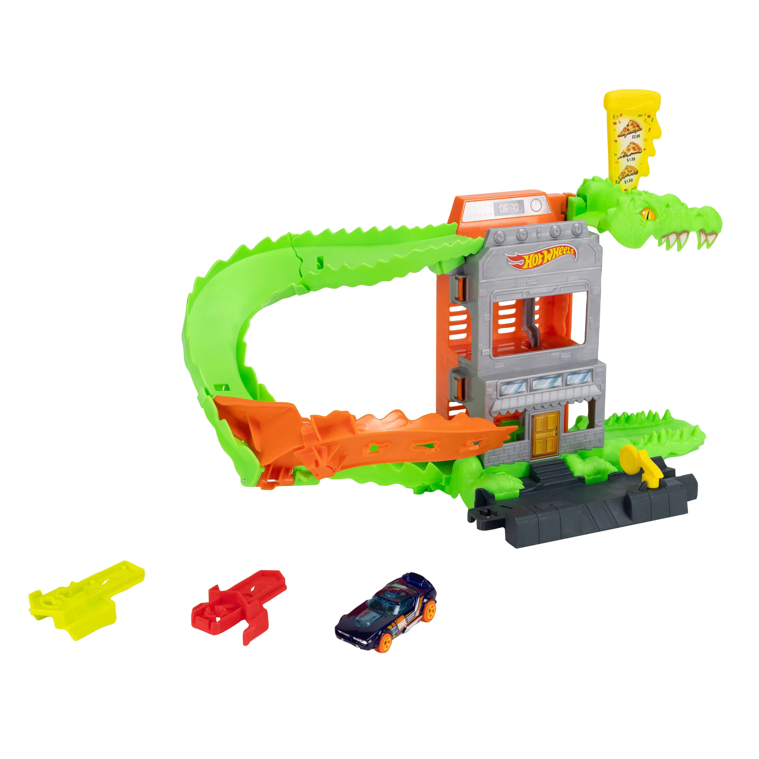 Hot Wheels City Croc Pizza Attack Playset & 1:64 Scale Toy Car, Speed Snap Track Compatible - Image 3