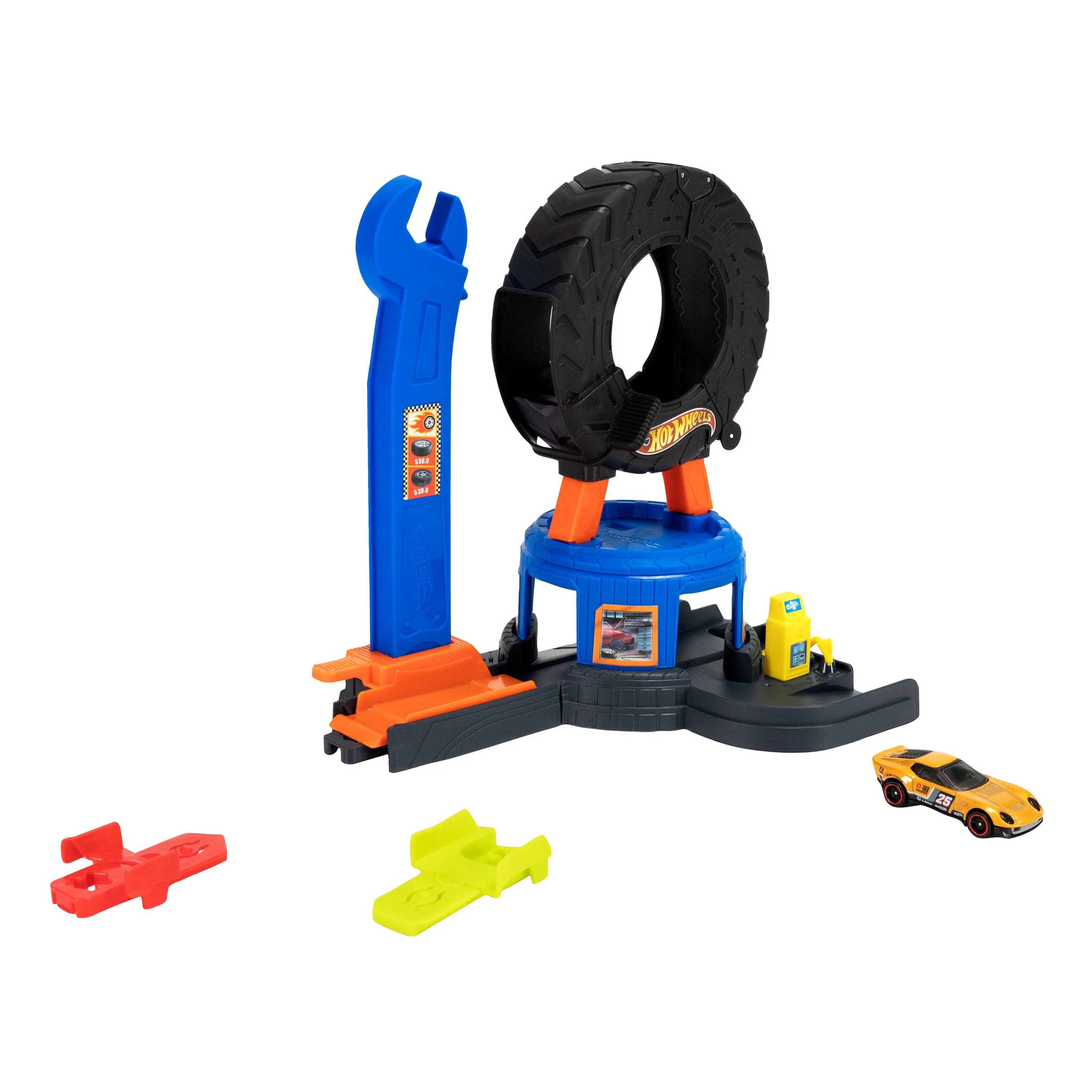 Hot Wheels City Downtown Tire Shop Playset & 1:64 Scale Toy Car, Speed Snap Track Compatible - Image 3