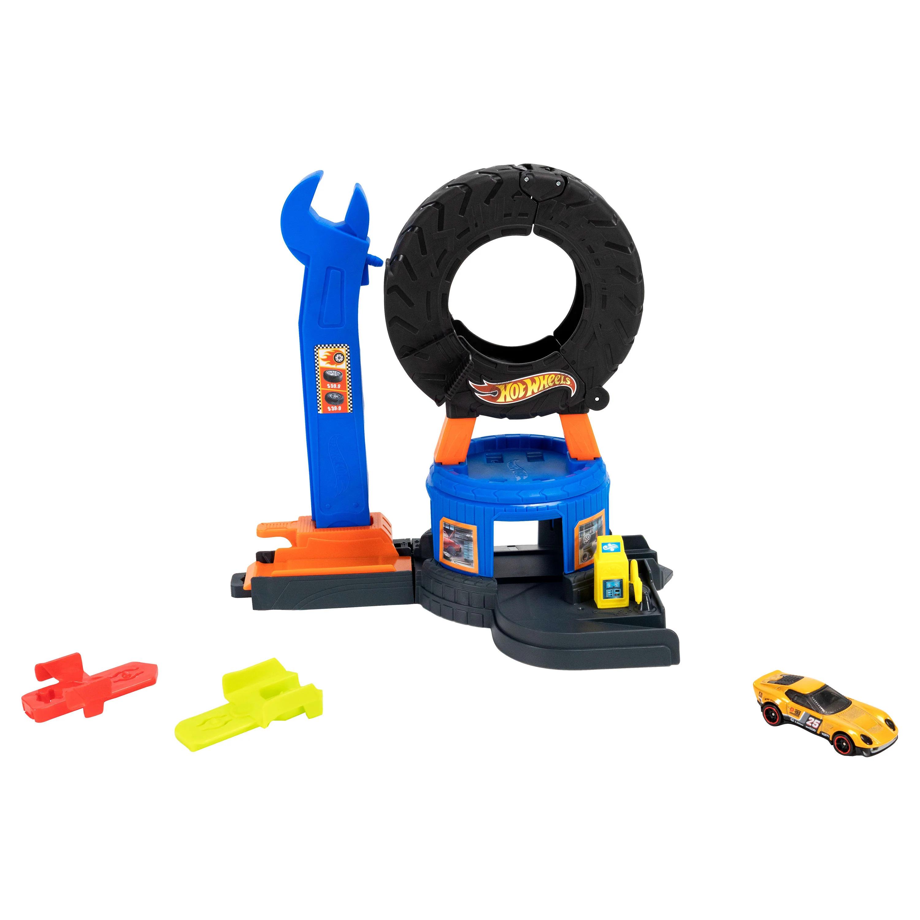 Hot Wheels City Downtown Tire Shop Playset & 1:64 Scale Toy Car, Speed Snap Track Compatible - Image 4