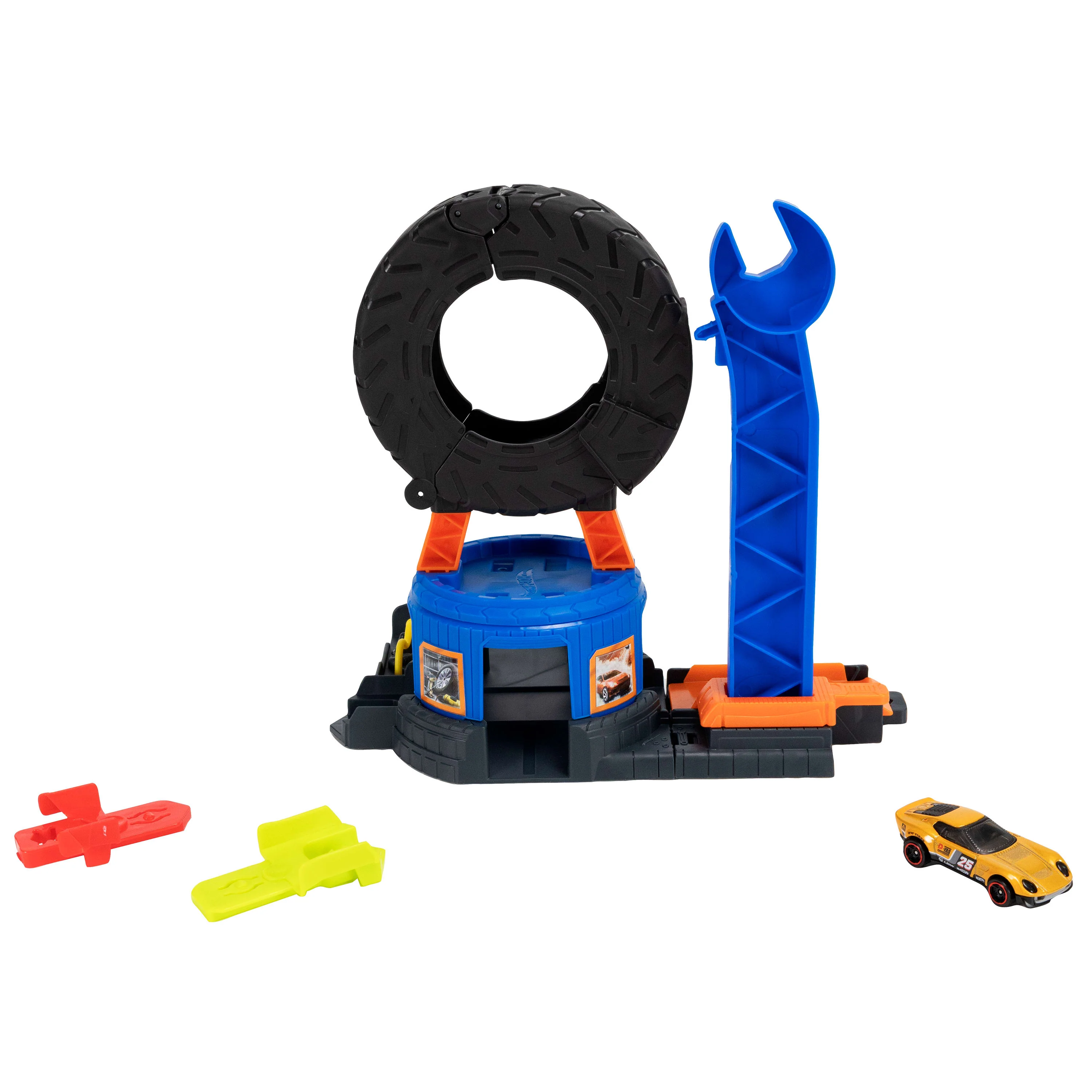 Hot Wheels City Downtown Tire Shop Playset & 1:64 Scale Toy Car, Speed Snap Track Compatible - Image 5