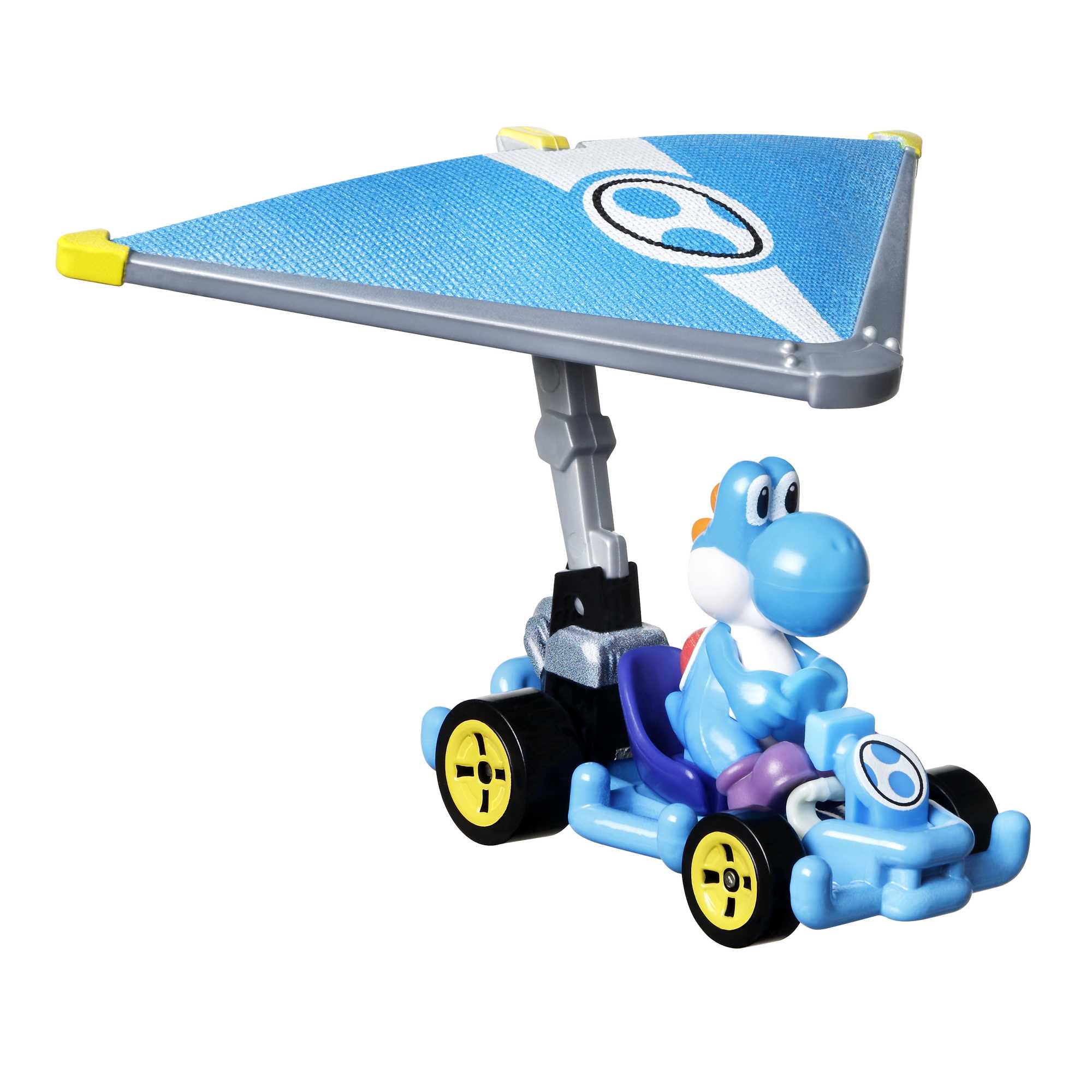 Hot Wheels Mario Kart Vehículo de Juguete Yoshi Azul Claro Pipe Frame con Super Glider - Image 2