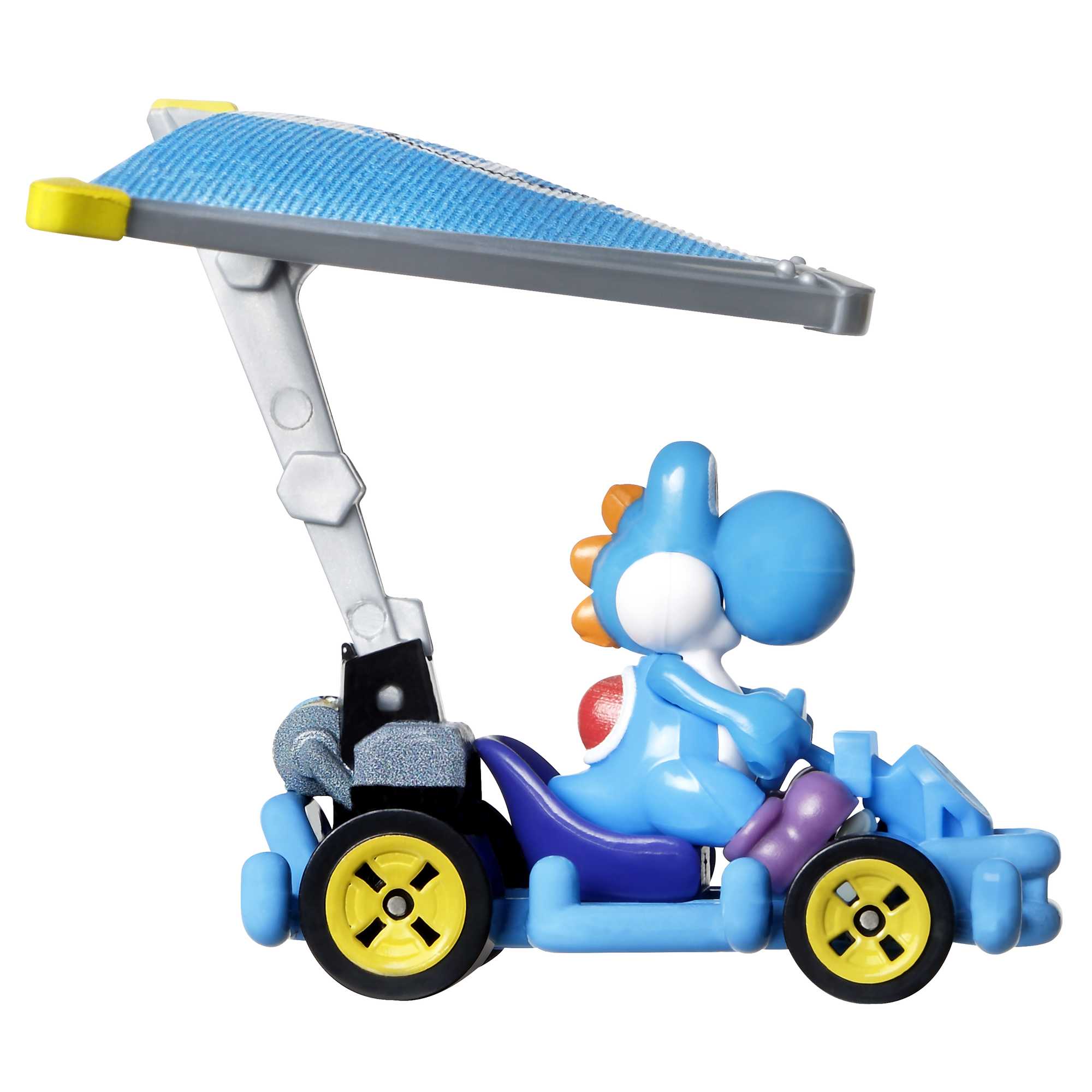 Hot Wheels Mario Kart Vehículo de Juguete Yoshi Azul Claro Pipe Frame con Super Glider - Image 3