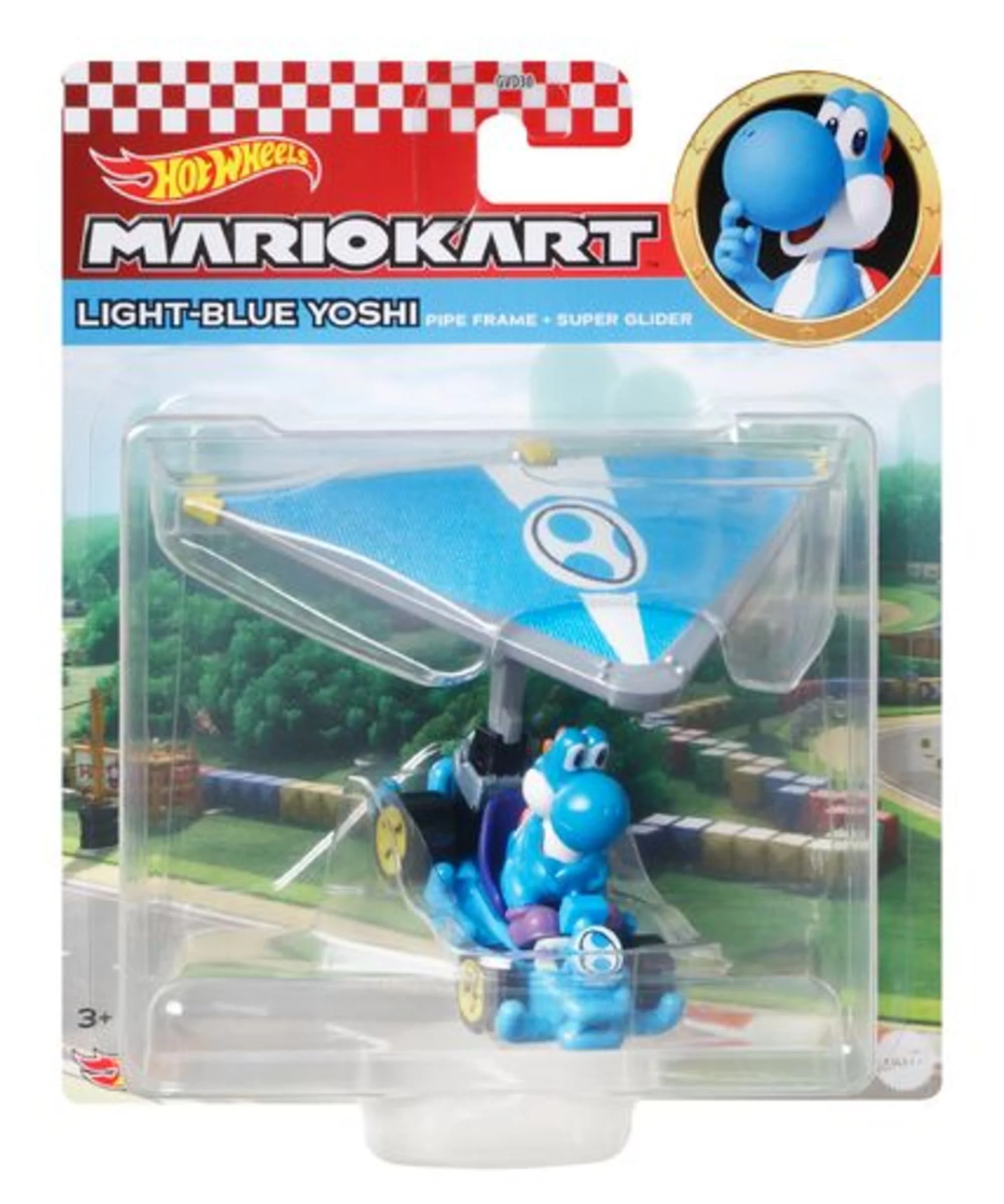 Hot Wheels Mario Kart Vehículo de Juguete Yoshi Azul Claro Pipe Frame con Super Glider - Image 5
