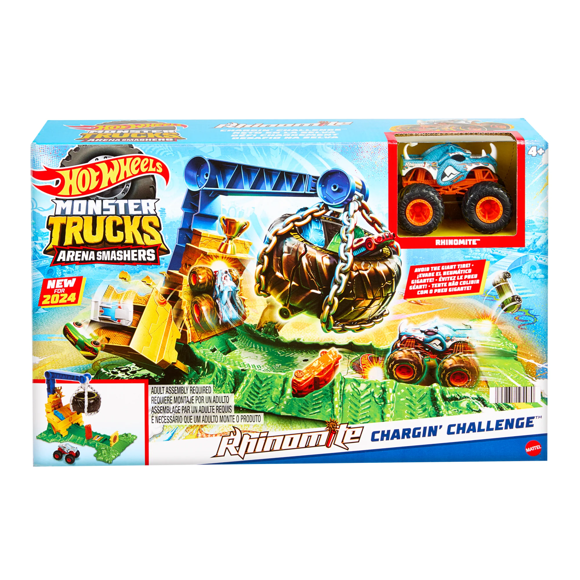 Hot Wheels Monster Trucks Rhinomite Chargin’ Challenge Playset With 1 Toy Truck & 2 Crushed Cars - Image 6