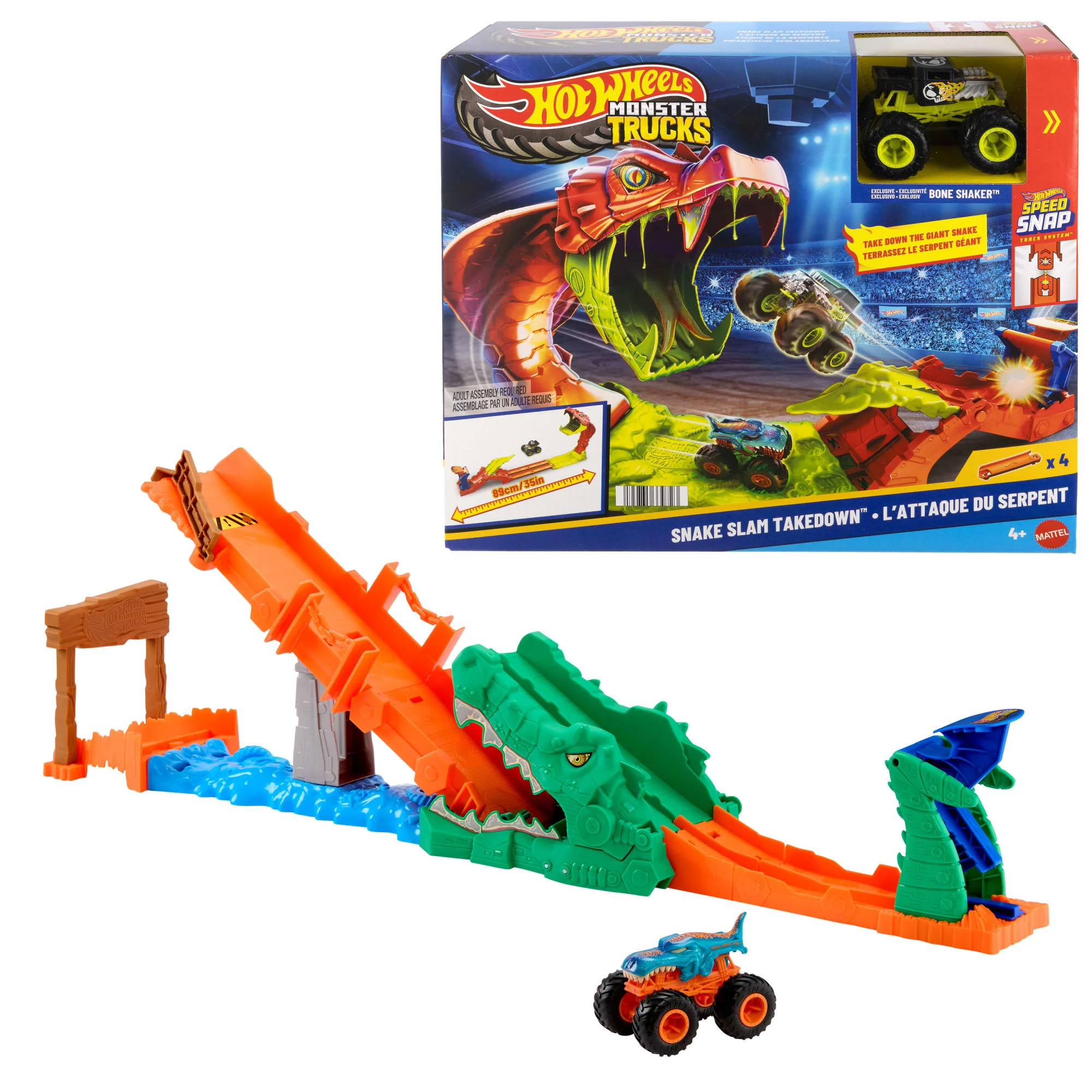 Hot Wheels Monster Trucks Crocodile Crash Challenge Playset & 1:64 Scale MEGA-Wrex Toy Vehicle