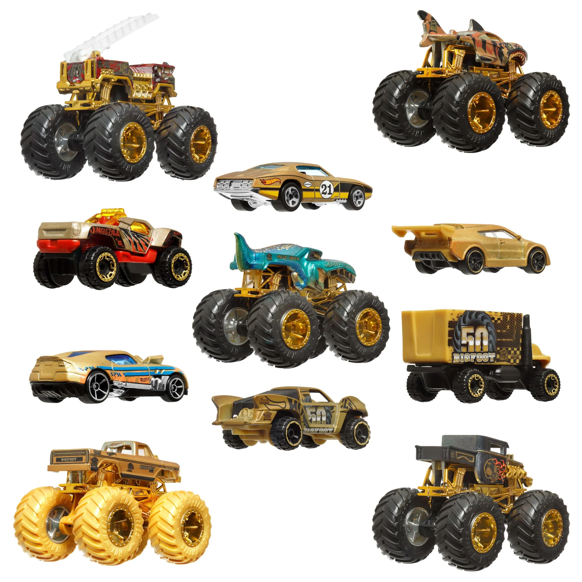 Hot Wheels Monster Trucks Trophy Champions Collection, 5 1:64 Scale Toy Trucks & 6 Die-Cast Cars - Image 5