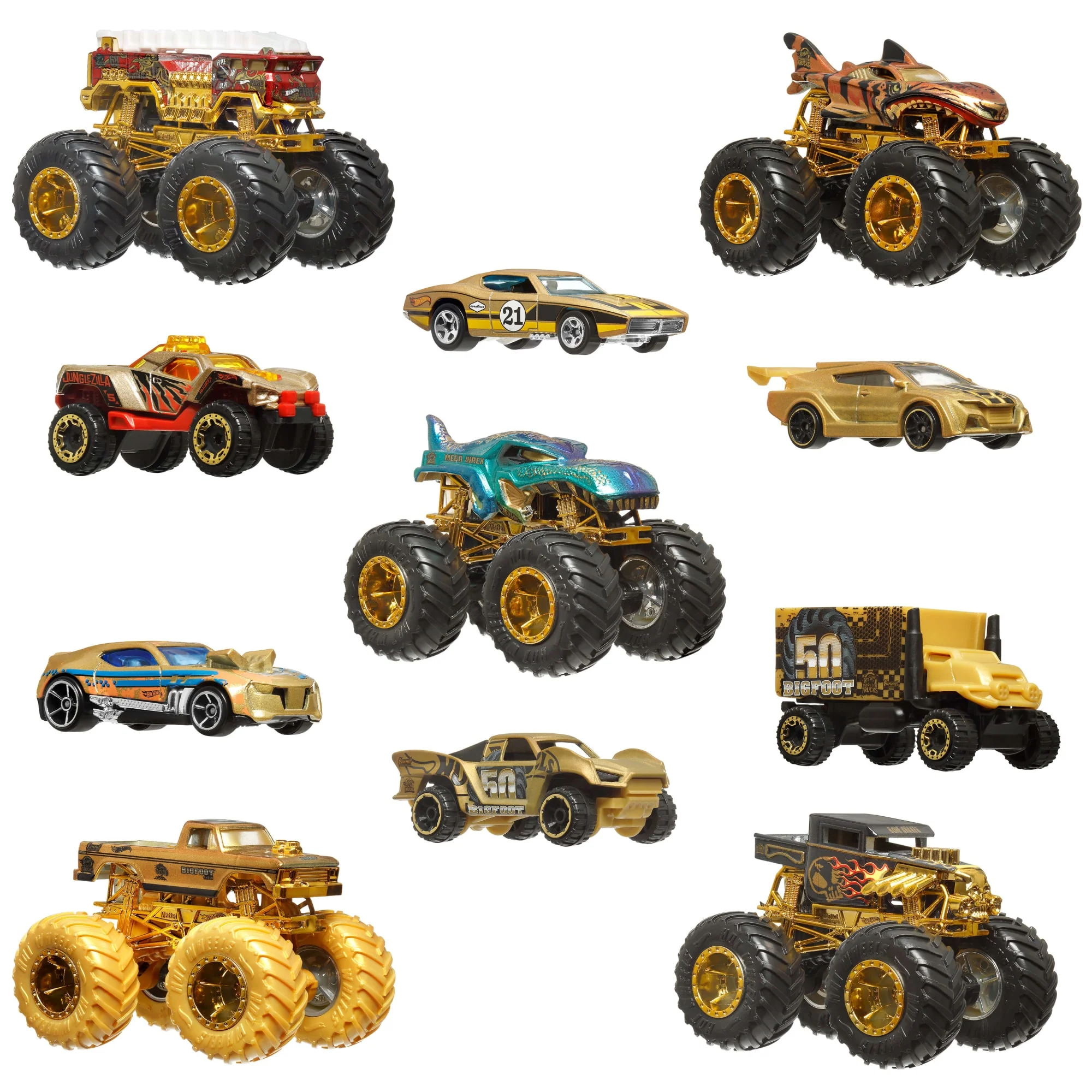Hot Wheels Monster Trucks Trophy Champions Collection, 5 1:64 Scale Toy Trucks & 6 Die-Cast Cars - Image 2