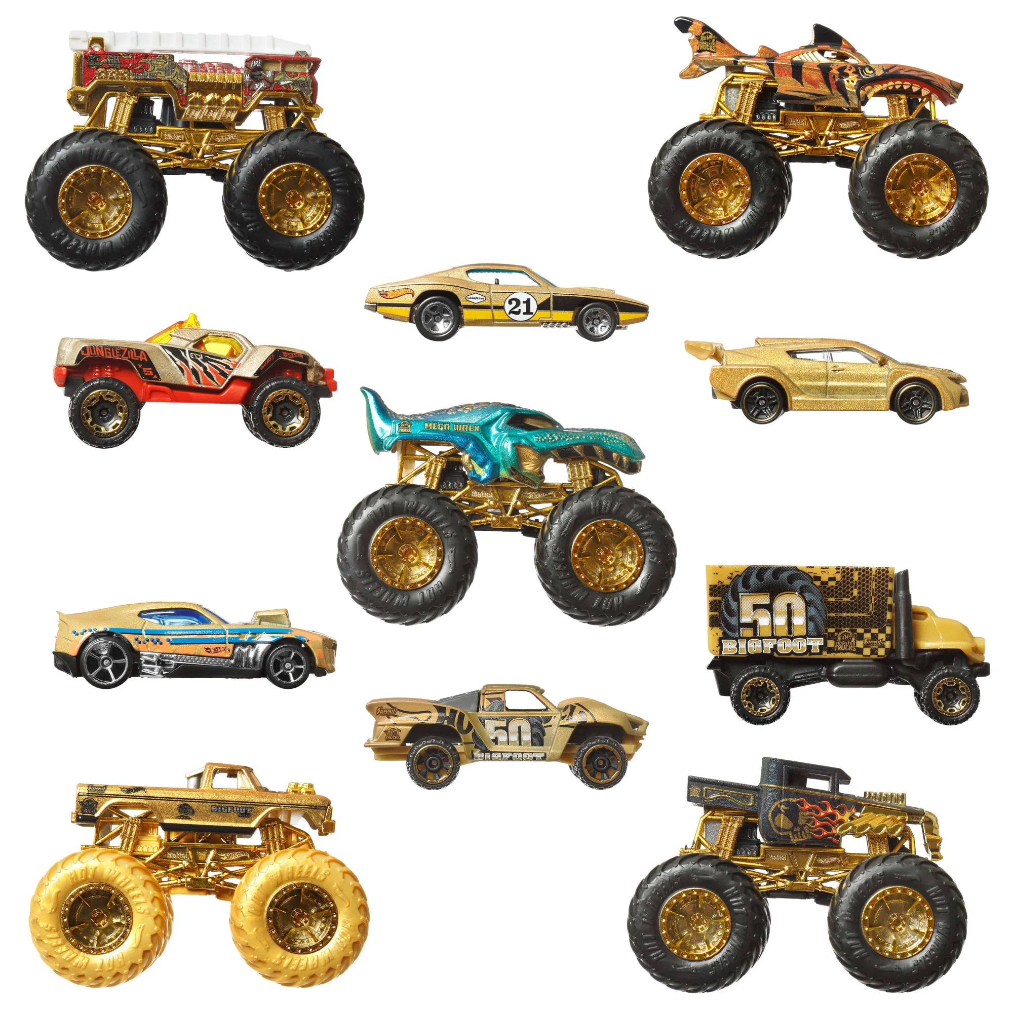 Hot Wheels Monster Trucks Trophy Champions Collection, 5 1:64 Scale Toy Trucks & 6 Die-Cast Cars - Image 3