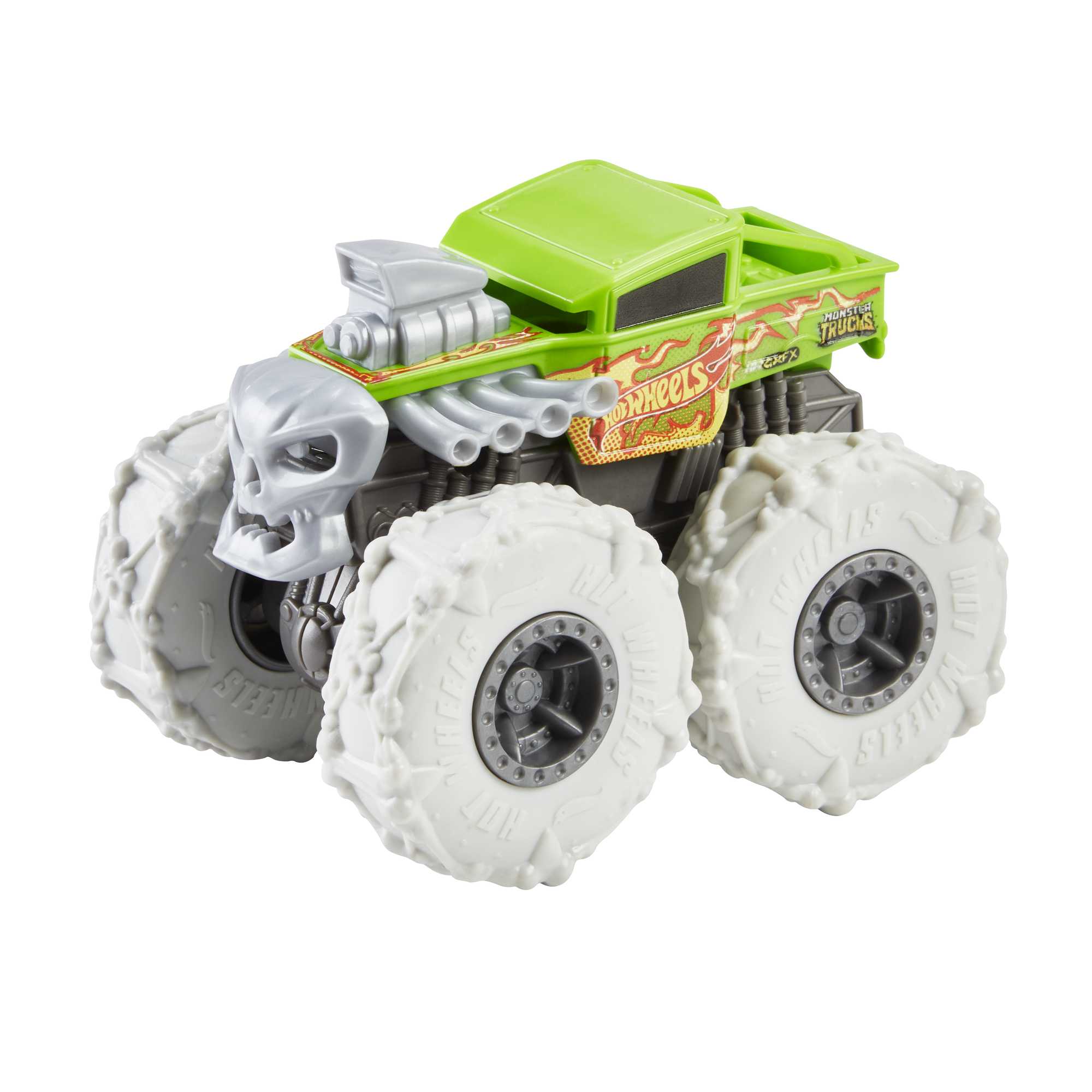 Hot Wheels Monster Trucks Veículo de Brinquedo 1:43 Pneus Para Todo Terreno Bone Shaker Flaming Skull