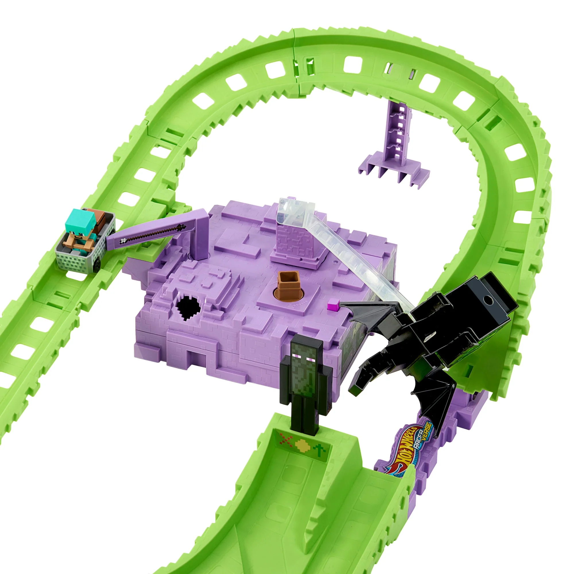 Hot Wheels Racerverse Minecraft Track Set & Die-Cast Diamond Armor Steve [Walmart Exclusive] - Image 4