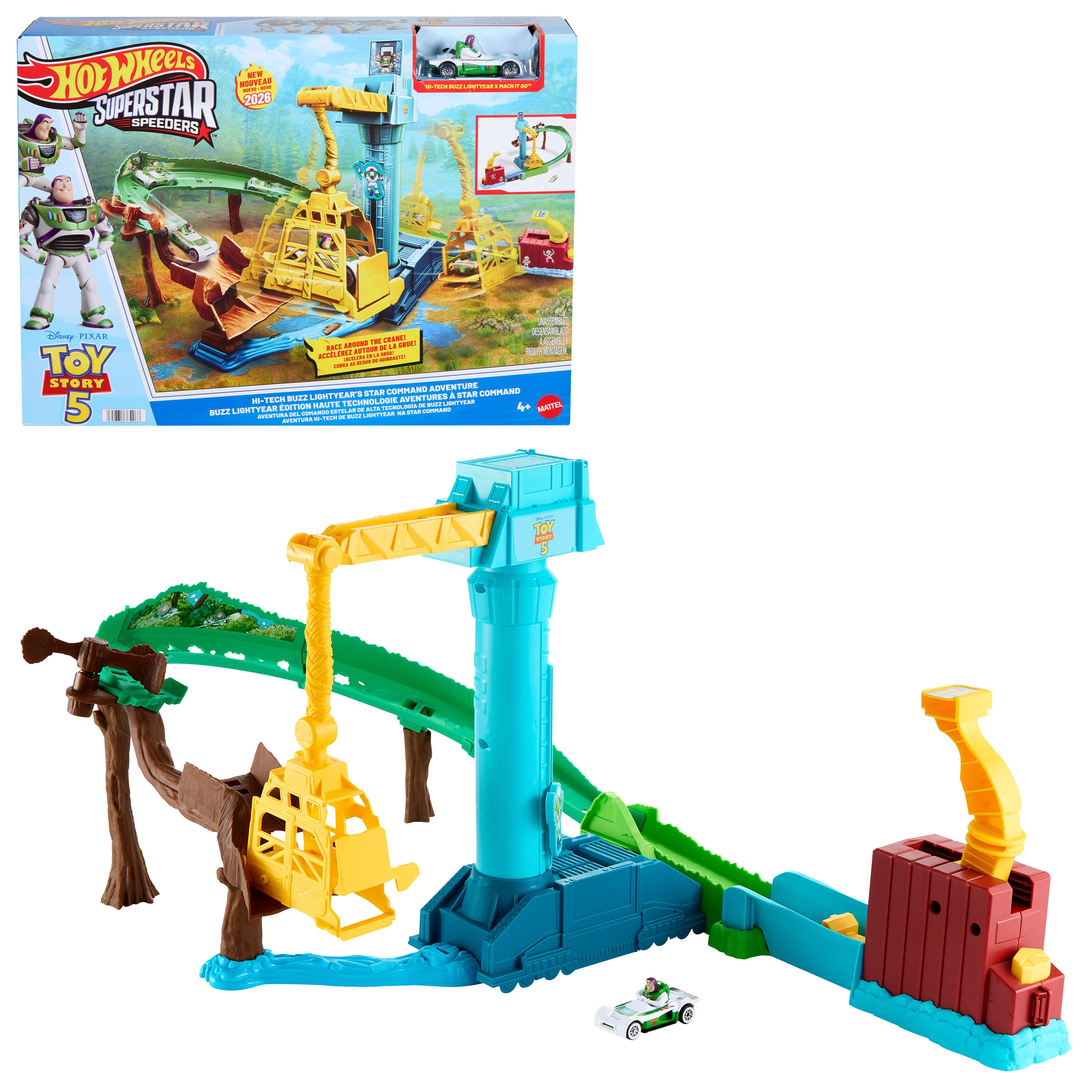 Hot Wheels Racerverse Pista de Juguete Superstar Speeders Aventura del Comando Estelar de Buzz Lightyear Hi-Tech