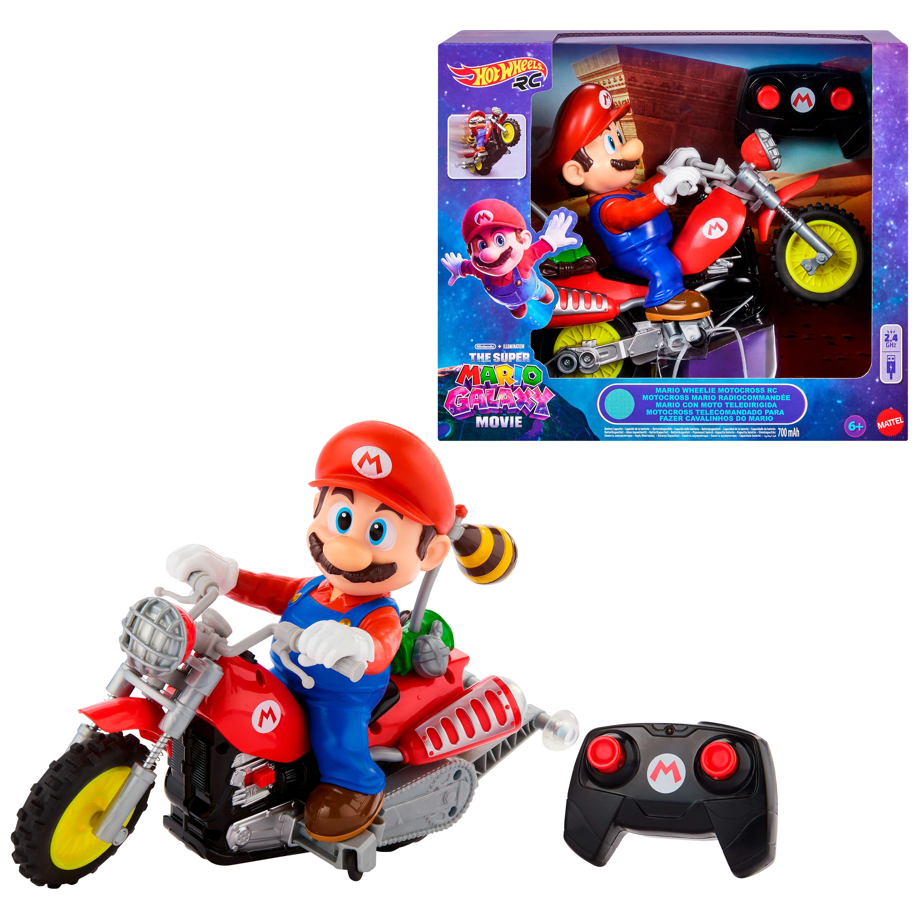 Hot Wheels RC Mario Wheelie Motocross RC, Remote-Controlled Battery-Powered Vehicle