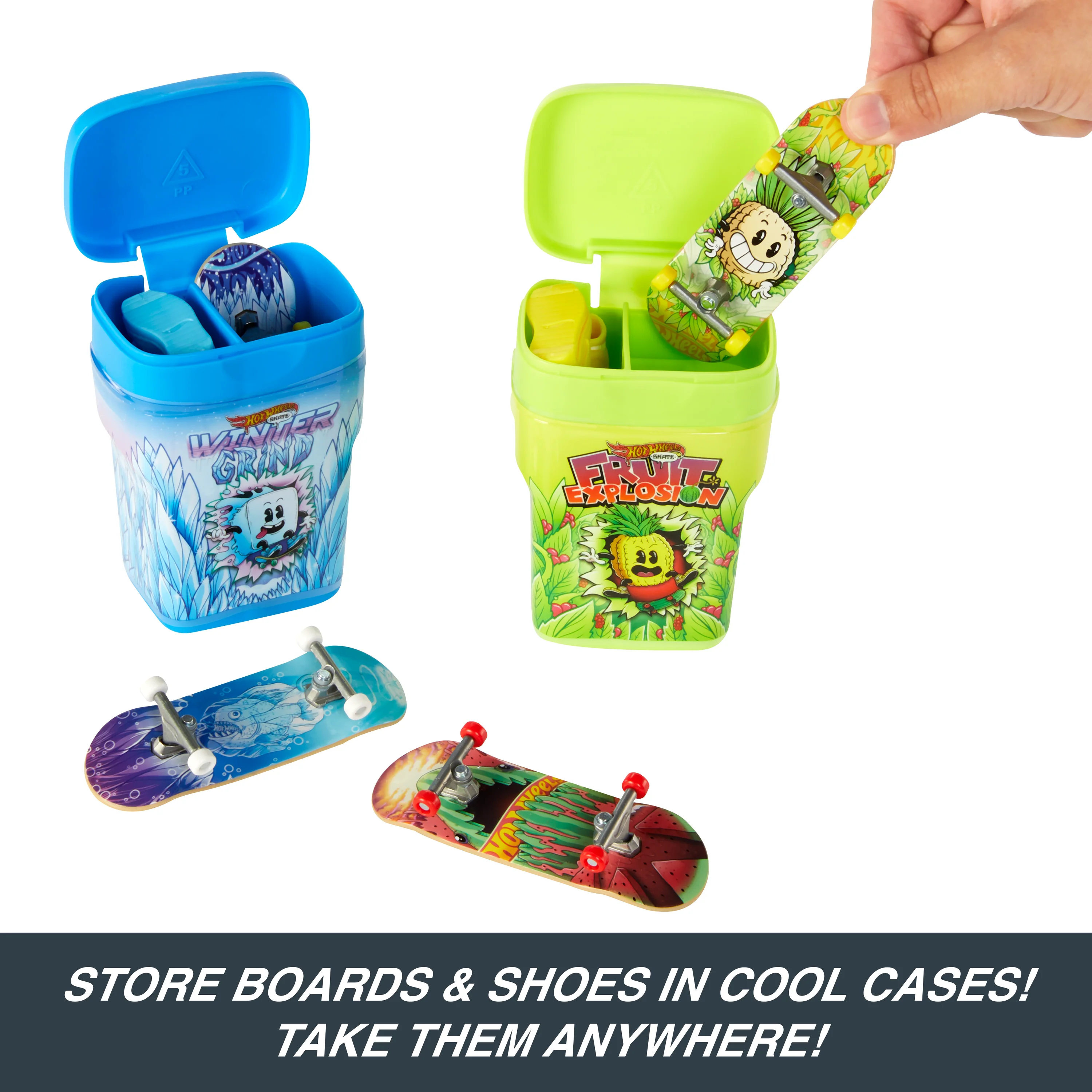 Hot Wheels Skate, 2 Flavor Containers With 4 Exclusive Fingerboards And 2 Pairs Of Removable Skate Shoes, 2 Storage Containers (8 Items Total) - Image 2