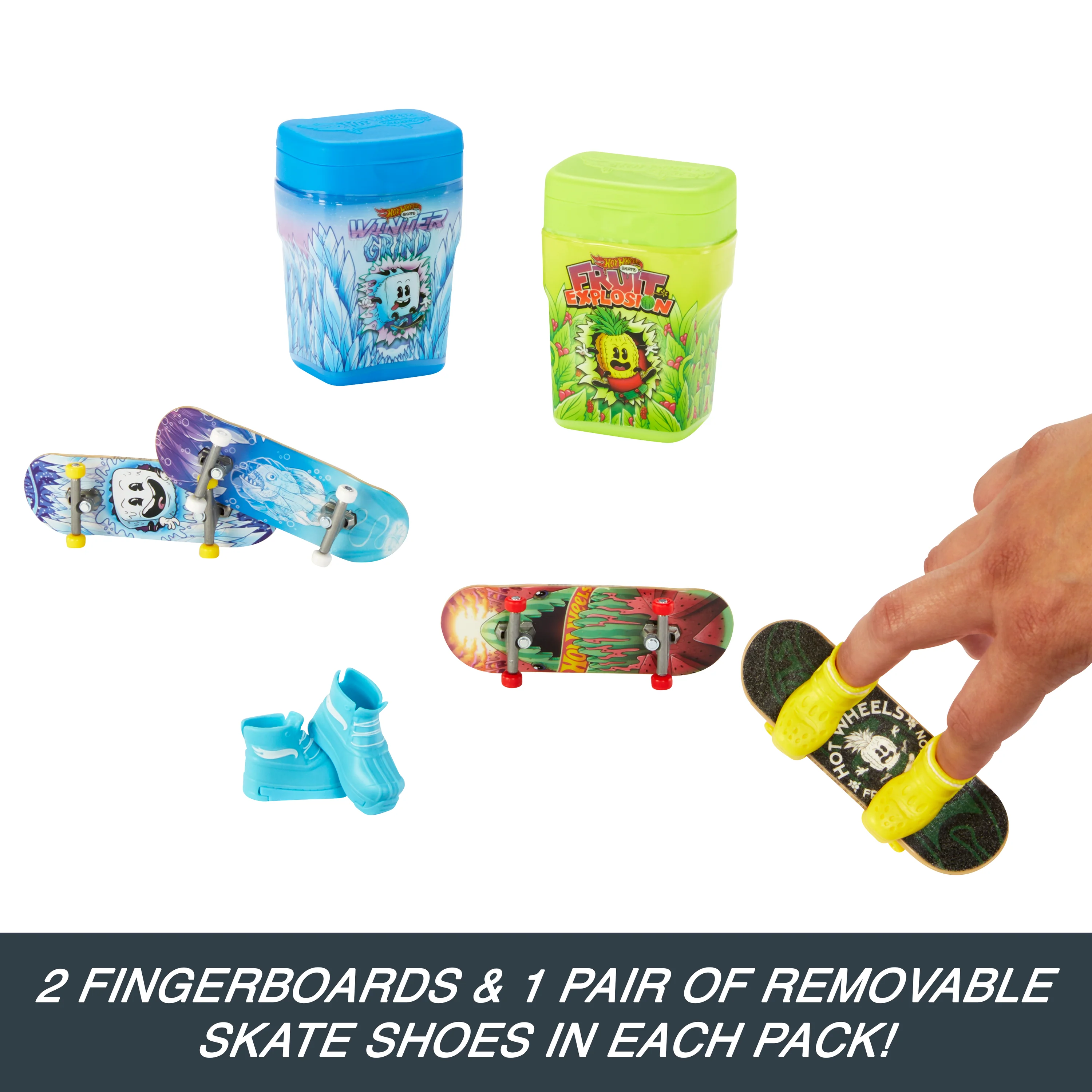 Hot Wheels Skate, 2 Flavor Containers With 4 Exclusive Fingerboards And 2 Pairs Of Removable Skate Shoes, 2 Storage Containers (8 Items Total) - Image 3