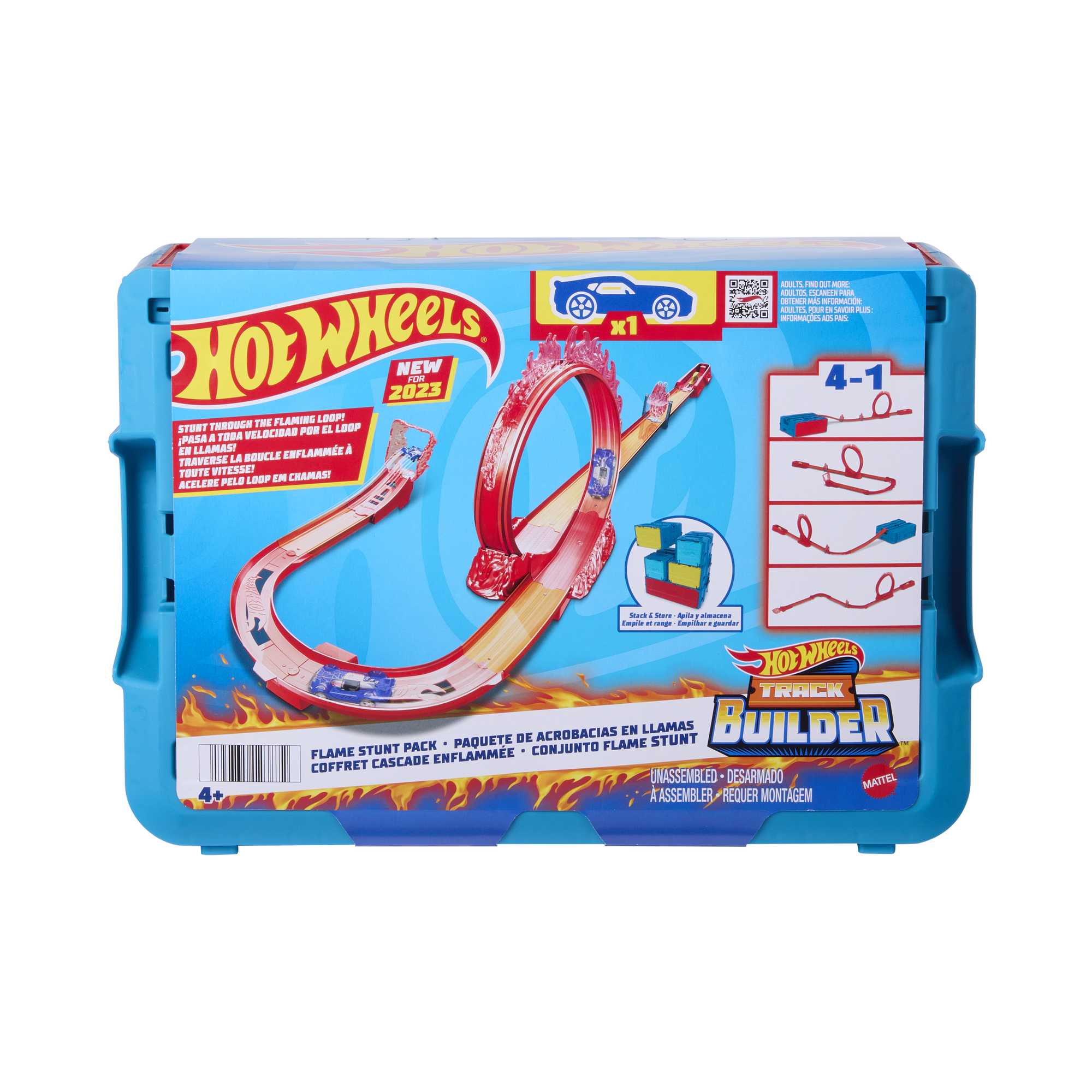 Hot Wheels Track Builder Coffret Piste Cascade Flamme, 1 Véhicule