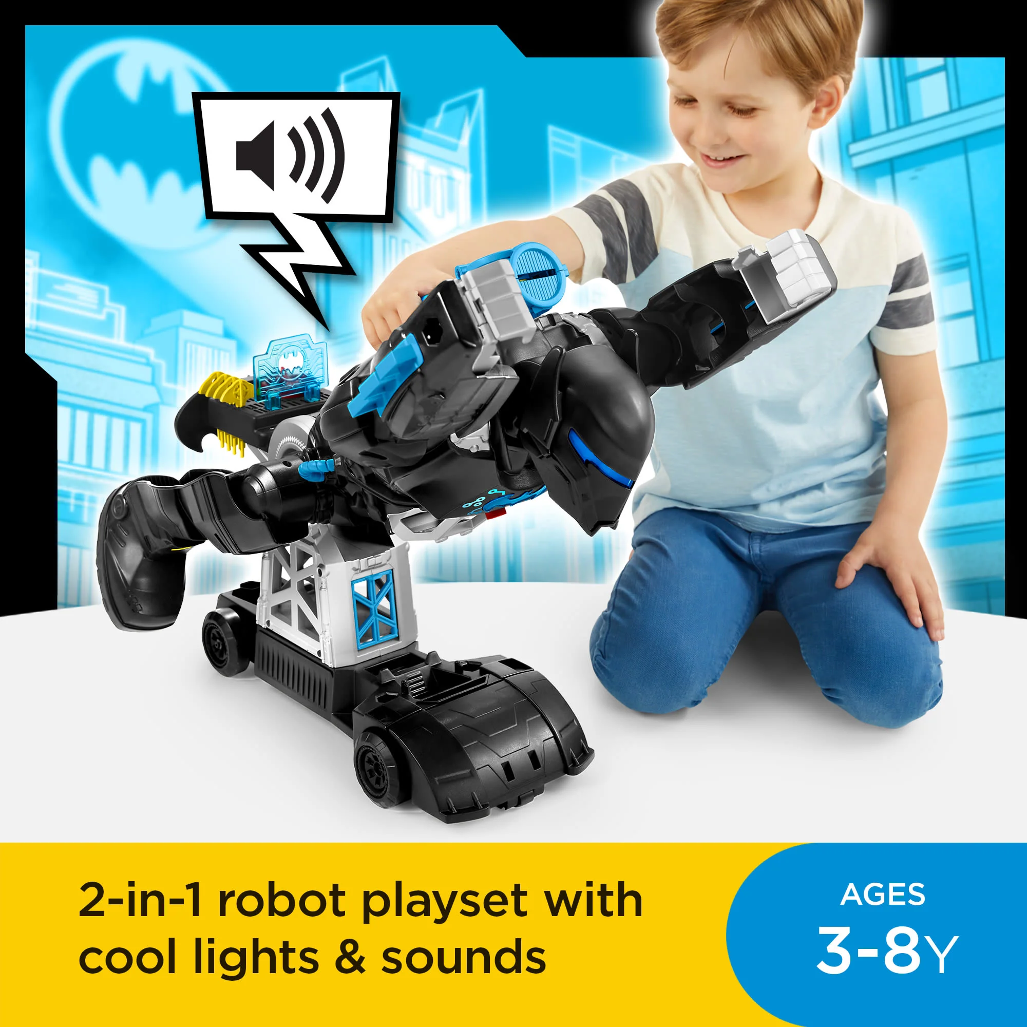 Imaginext DC Super Friends Batman Toy, 2-In-1 Robot & Playset With Lights & Sounds, Bat-Tech Batbot - Image 2