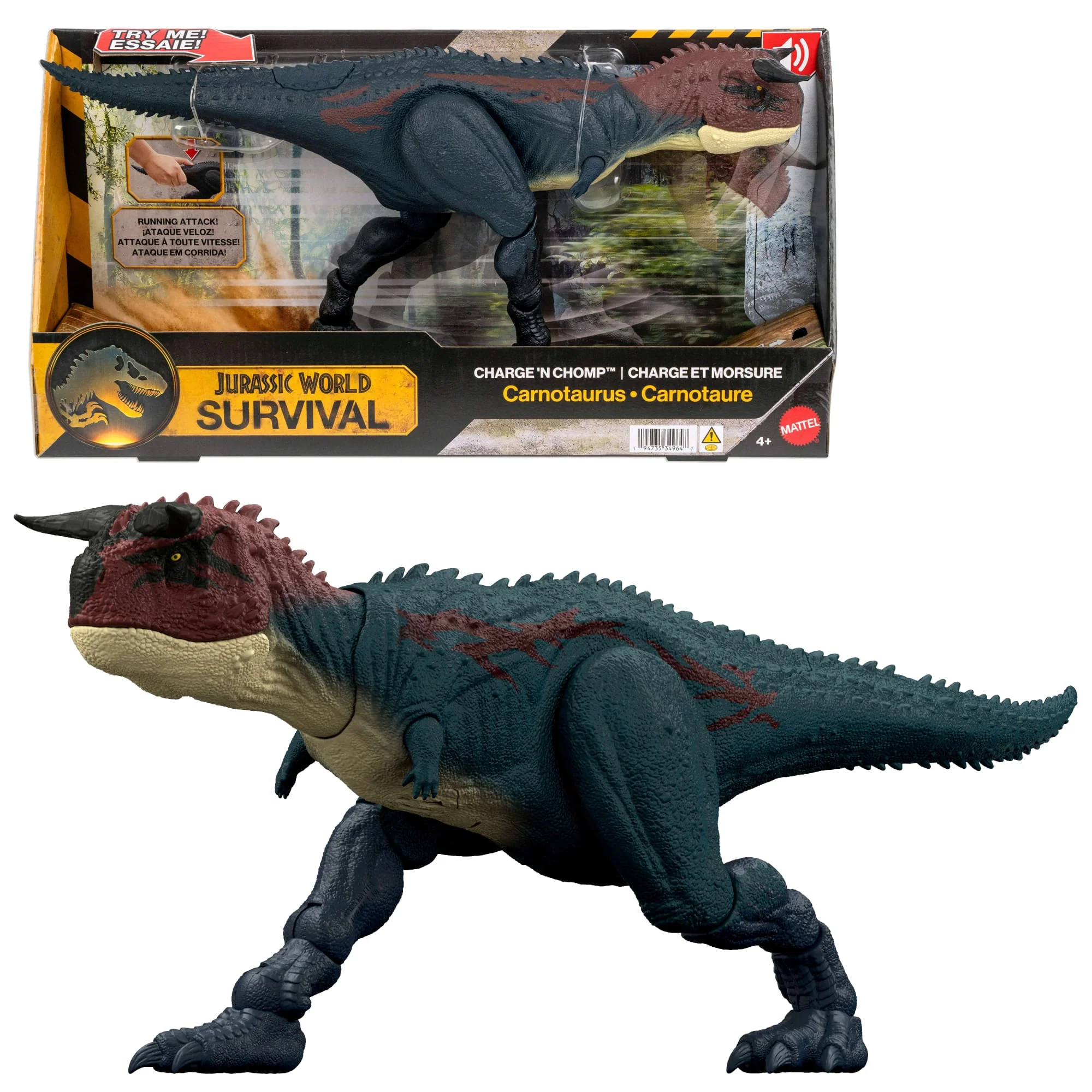 Jurassic World Carnotaure Attaque et Morsure Figurine Dino Articulée