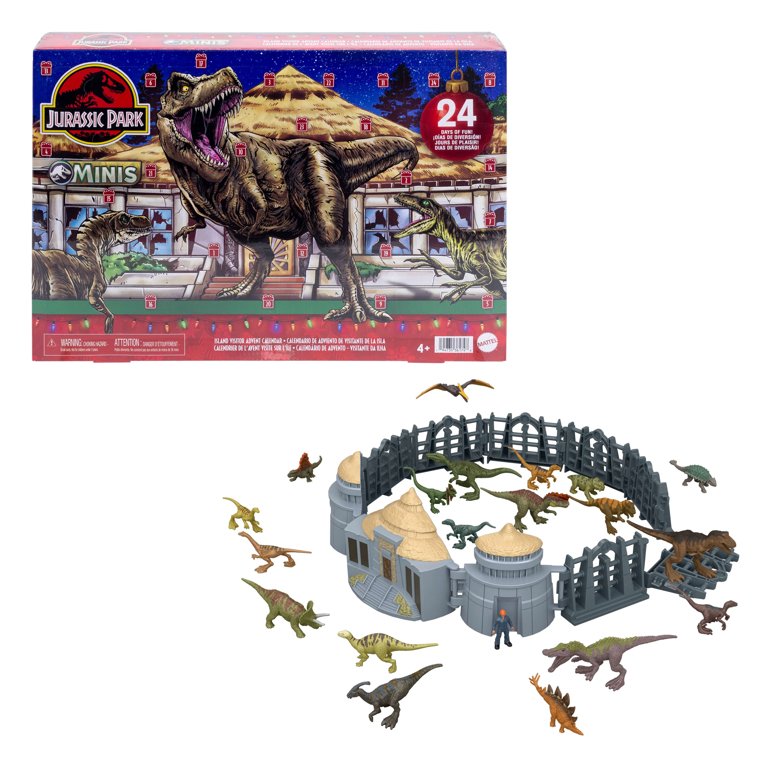 Jurassic World Island Visitor Advent Calendar, 24 Days Toy Surprises, 19 Dinosaur Minis