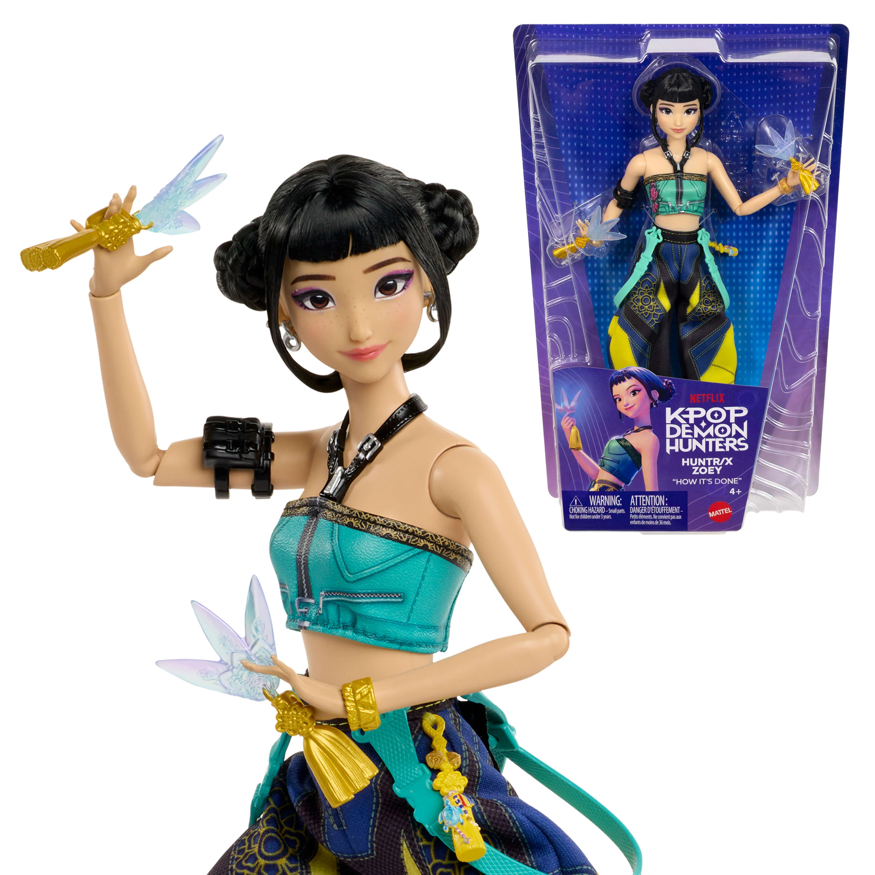 Kpop Demon Hunters Huntr/X Zoey Fashion Doll in Removable Look With Themed Movie Accessories