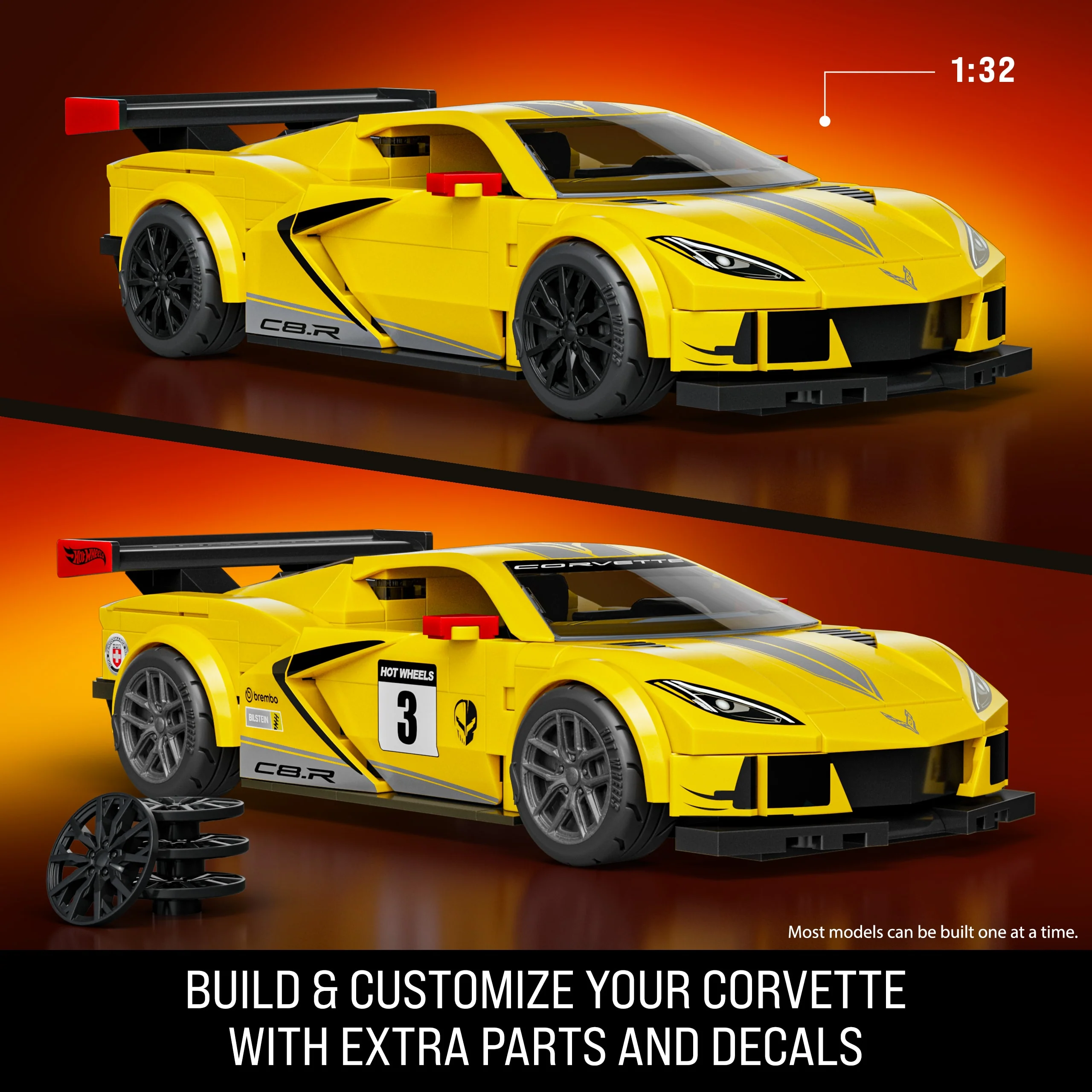 Mattel Brick Shop Hot Wheels ’20 Corvette C8.R Building Toy Kit (261 Pieces), For Collectors - Image 3