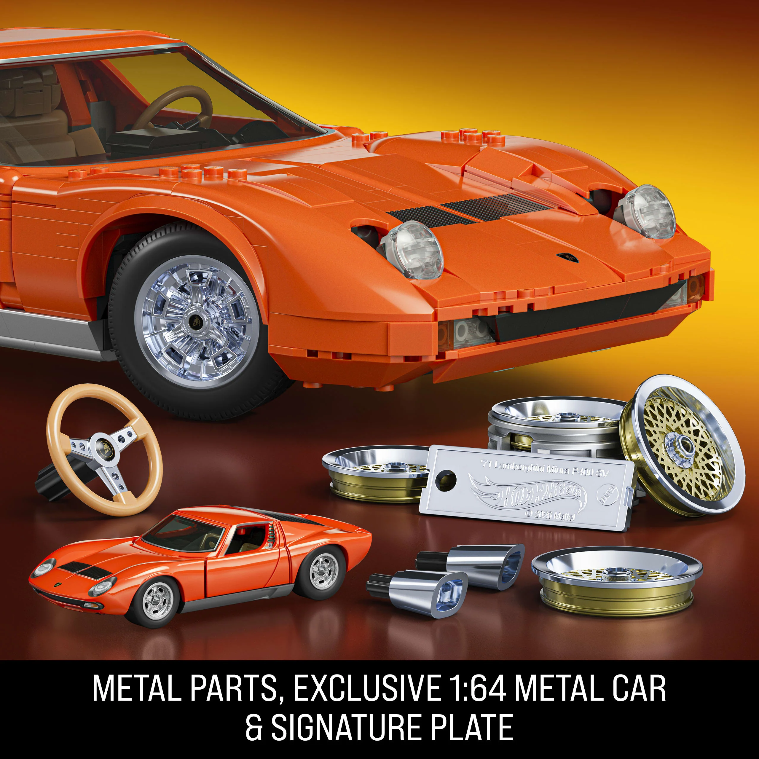Mattel Brick Shop Hot Wheels ’71 Lamborghini Miura P400 Sv Building Toy Kit (1523 Pieces), For Collectors - Image 5