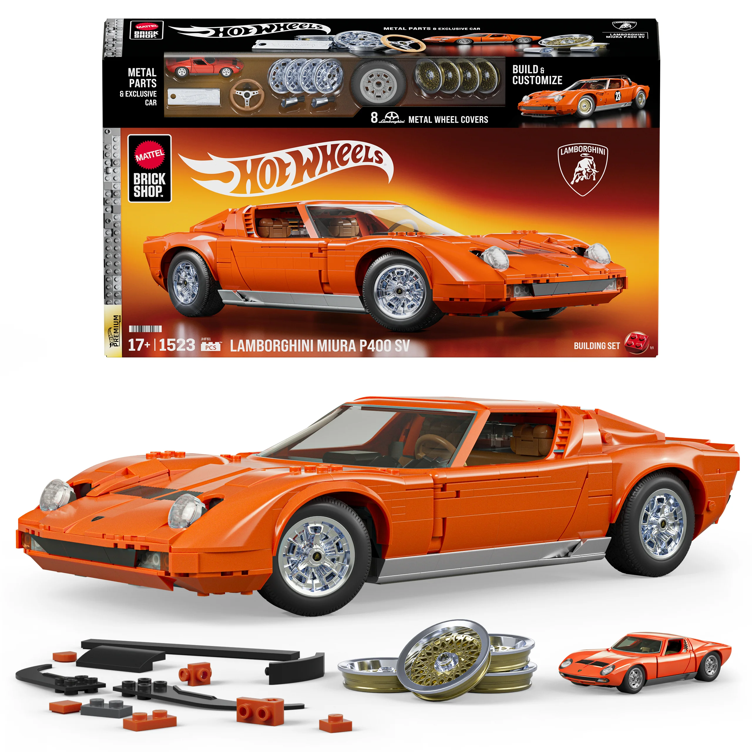 Mattel Brick Shop Hot Wheels ’71 Lamborghini Miura P400 Sv Building Toy Kit
