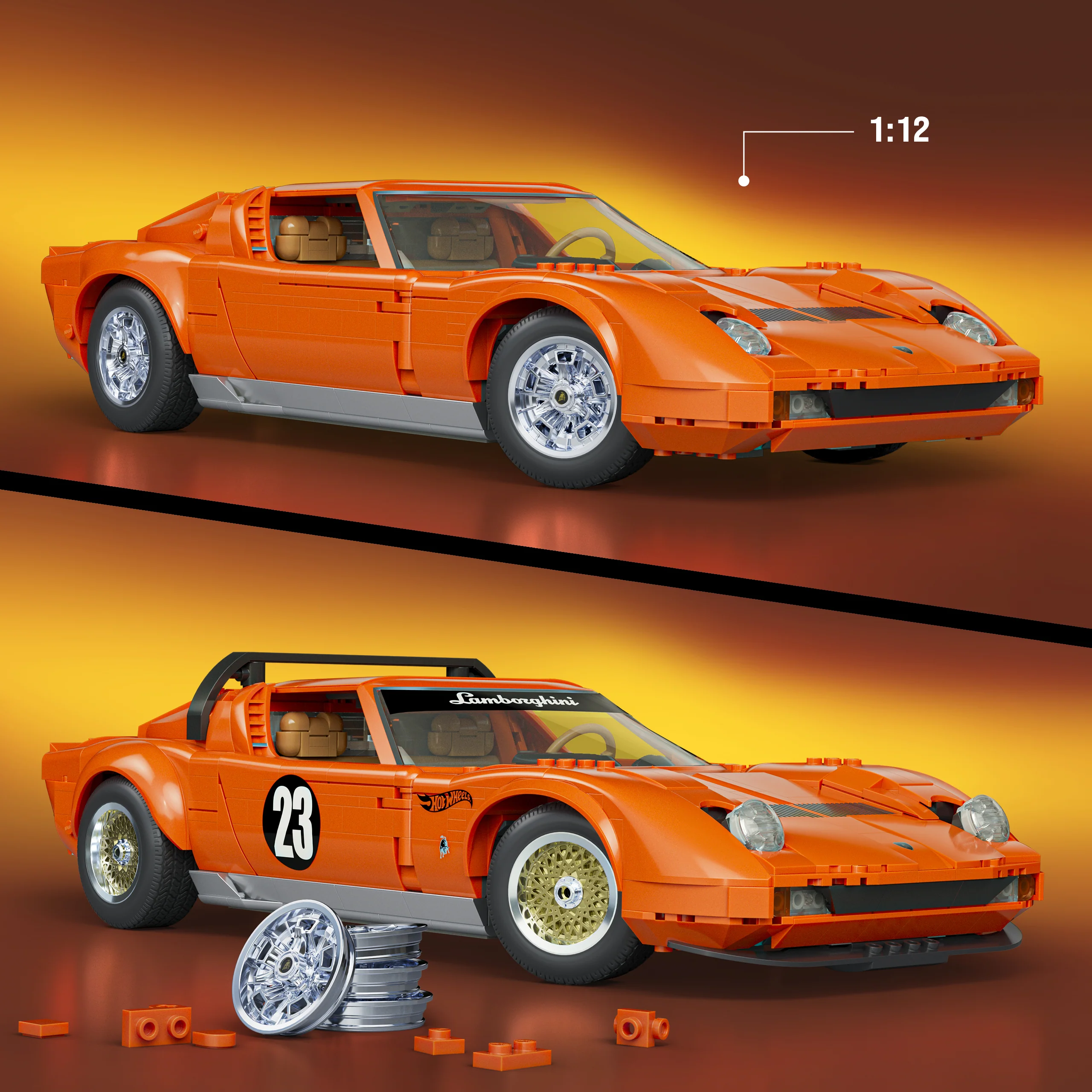 Mattel Brick Shop Hot Wheels ’71 Lamborghini Miura P400 Sv Building Toy Kit - Image 3
