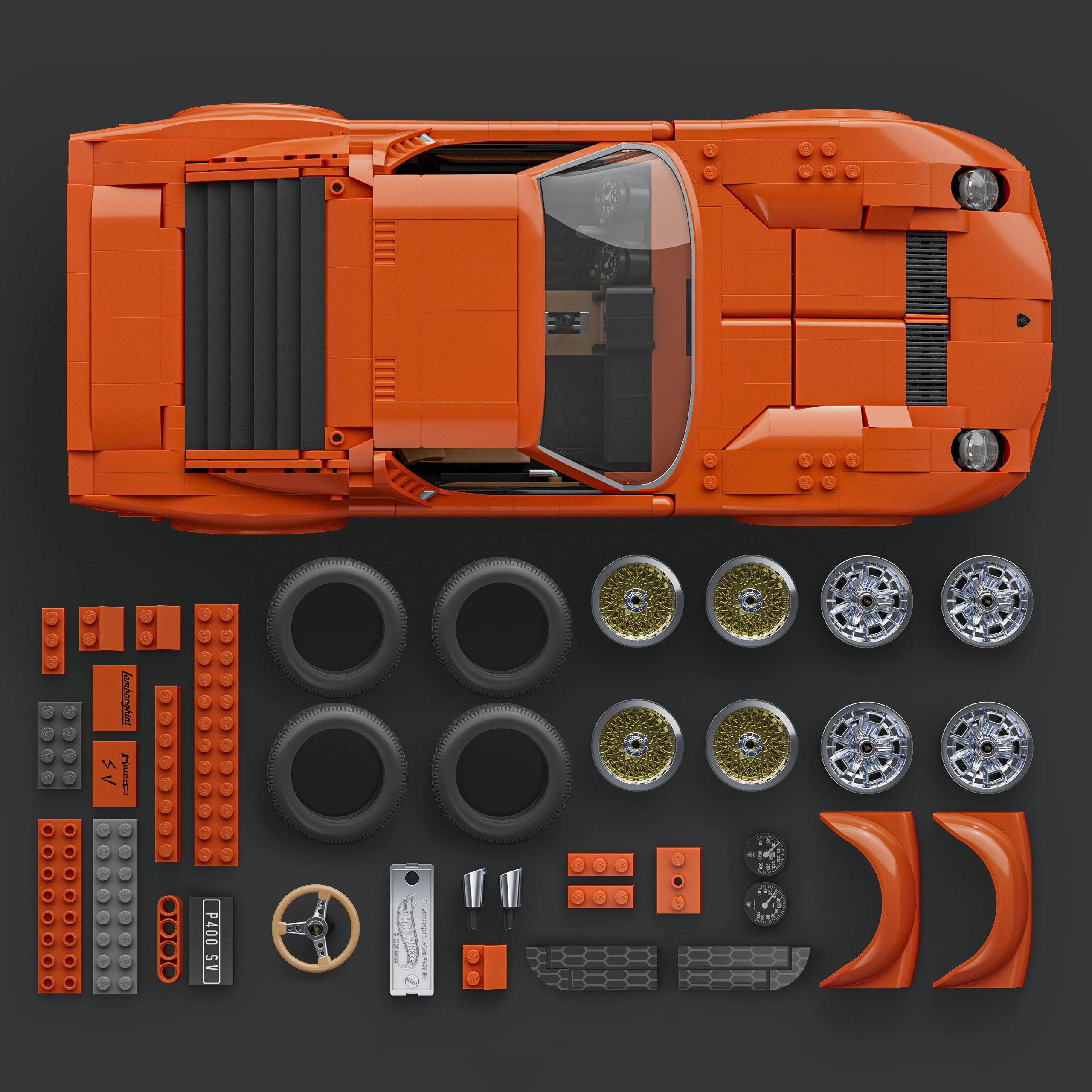 Mattel Brick Shop Hot Wheels ’71 Lamborghini Miura P400 Sv Building Toy Kit - Image 4