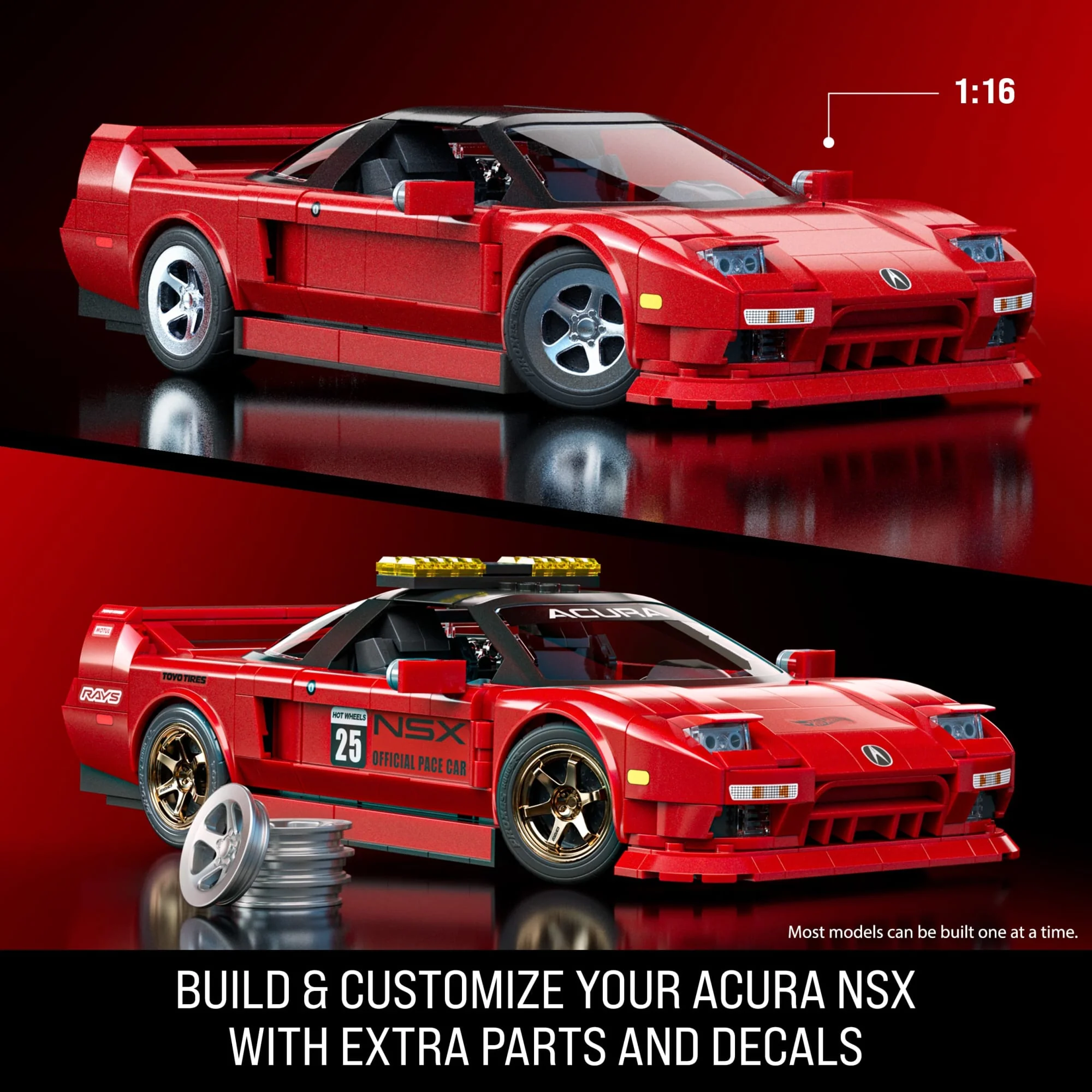 Mattel Brick Shop Hot Wheels ’90 Acura NSX Building Toy (876 Pieces), for Collectors - Image 6